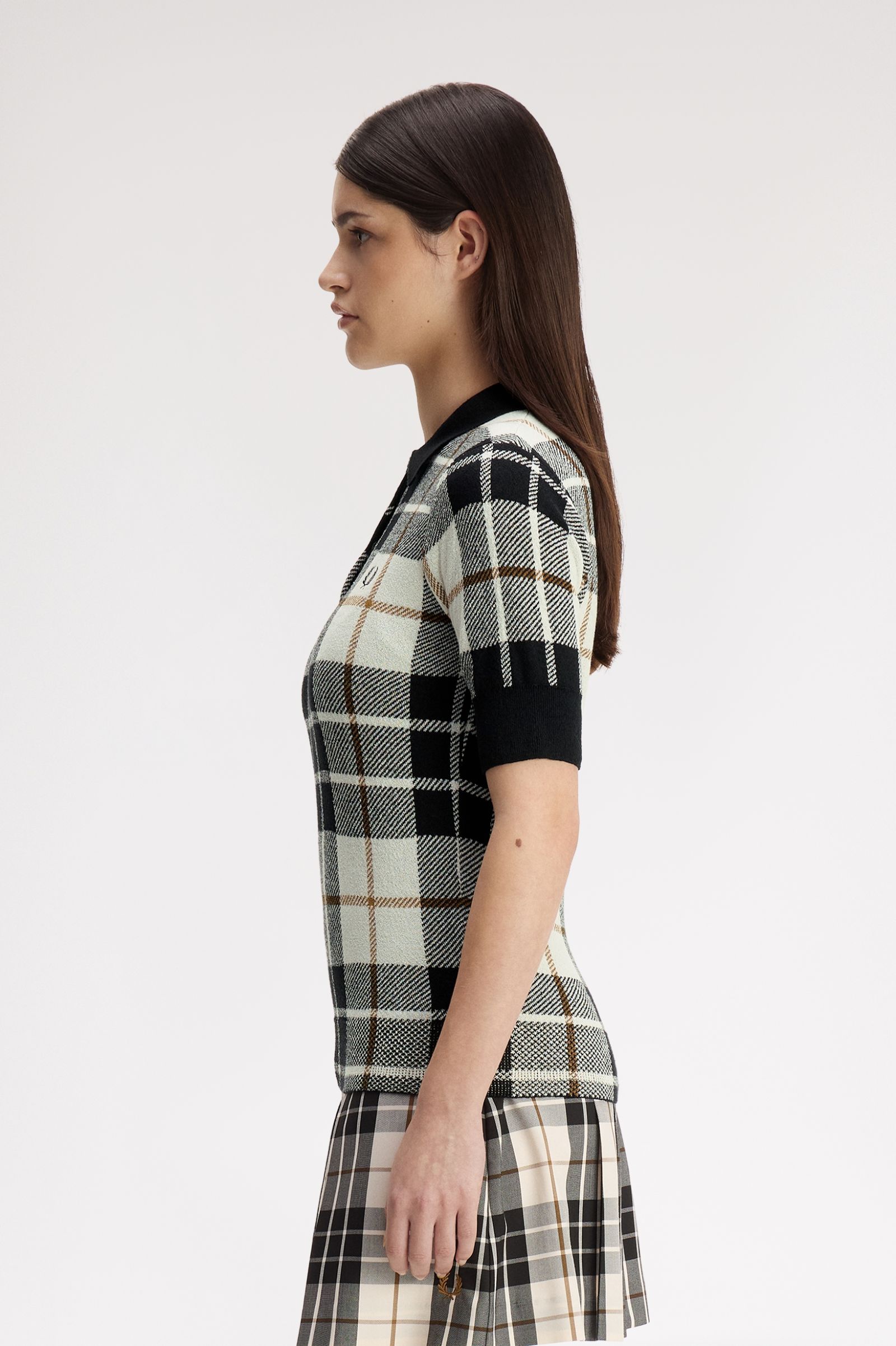 Fred Perry Boucle Tartan Knitted Shirt (Ecru)
