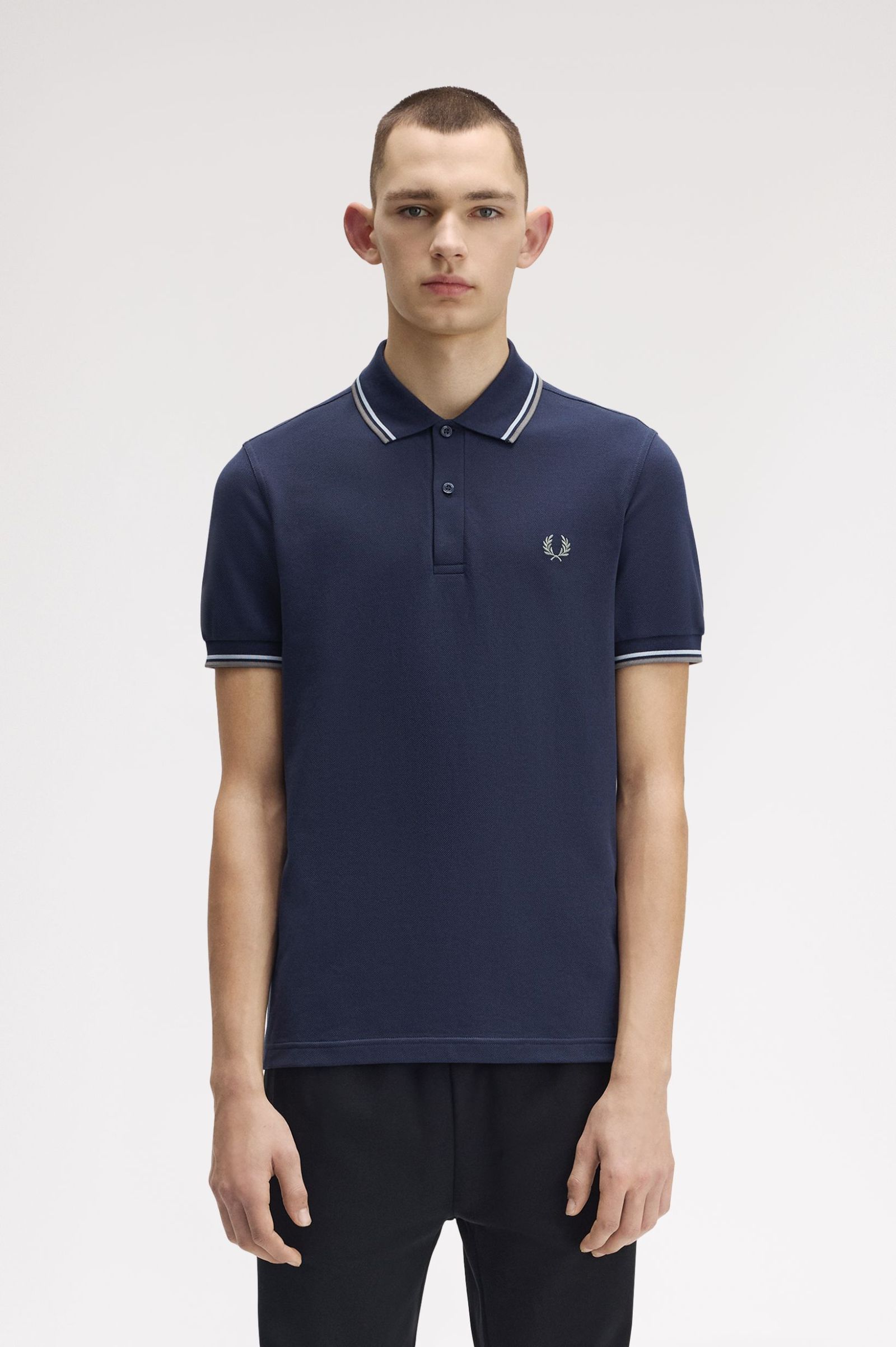 Fred Perry Twin Tipped Shirt in Dark Airforce/ Light Ice/ Bay Leaf