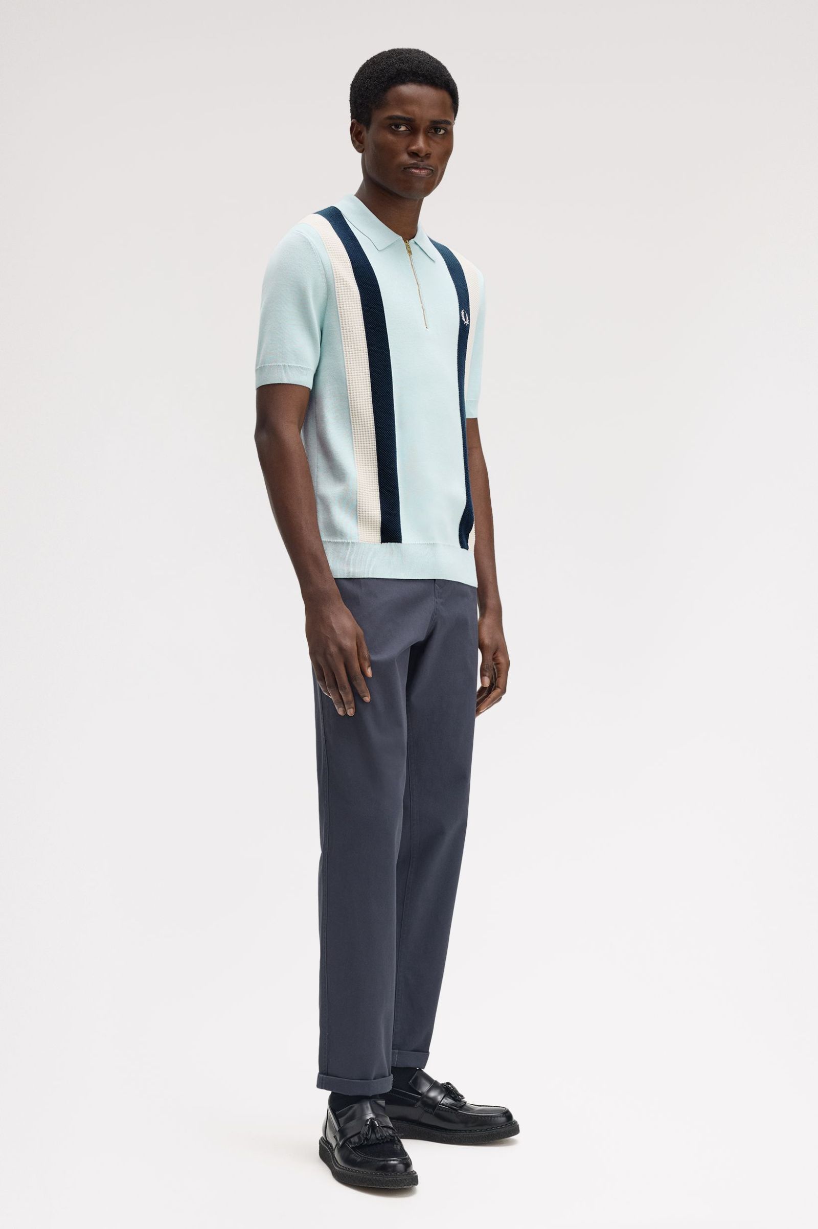 Fred Perry Multi Texture Knitted Shirt (Light Ice)