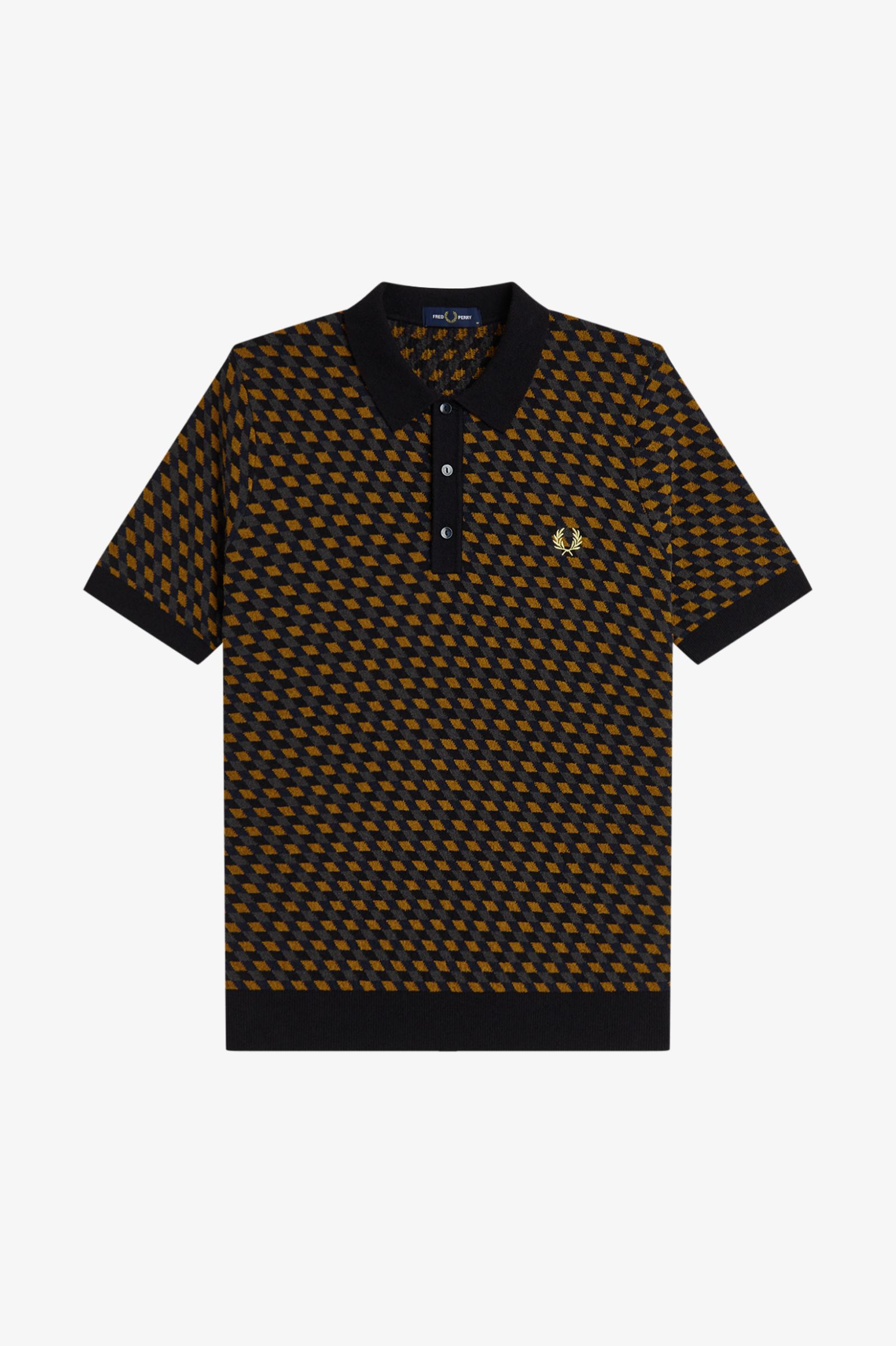 Fred Perry Geometric Knitted Shirt (Dark Caramel)