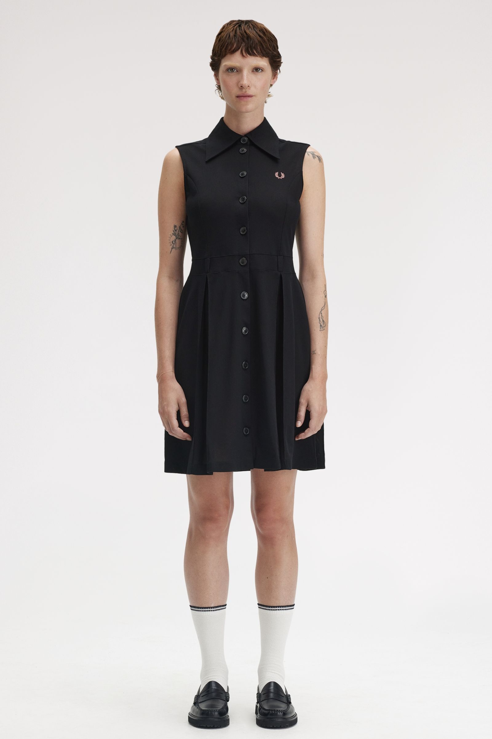 Fred Perry Mesh Shirt Dress in Black 