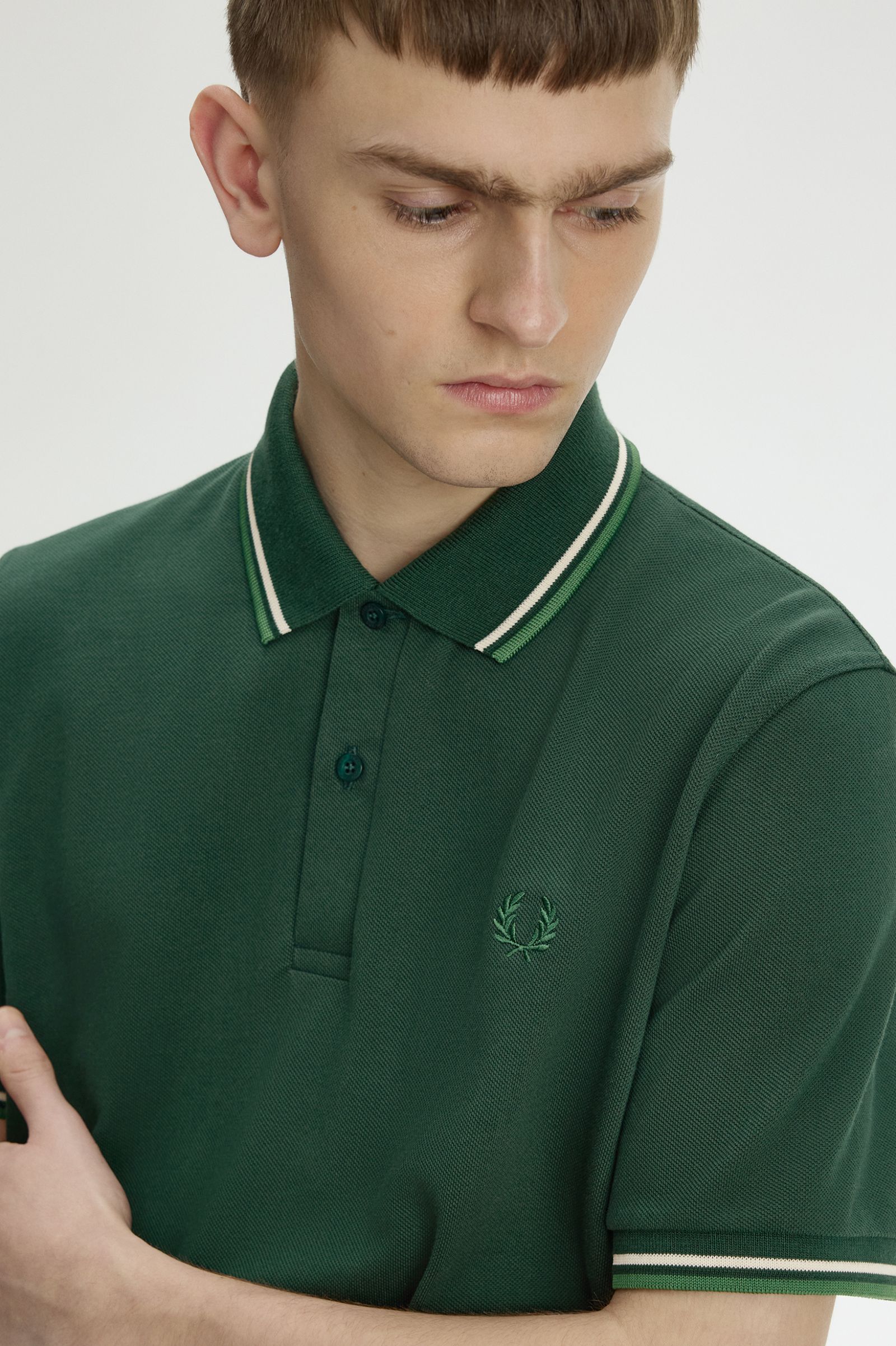 Fred Perry Made in England M12 Twin Tipped Polo Shirt (Grassroots/Tramline White/Ace Green)