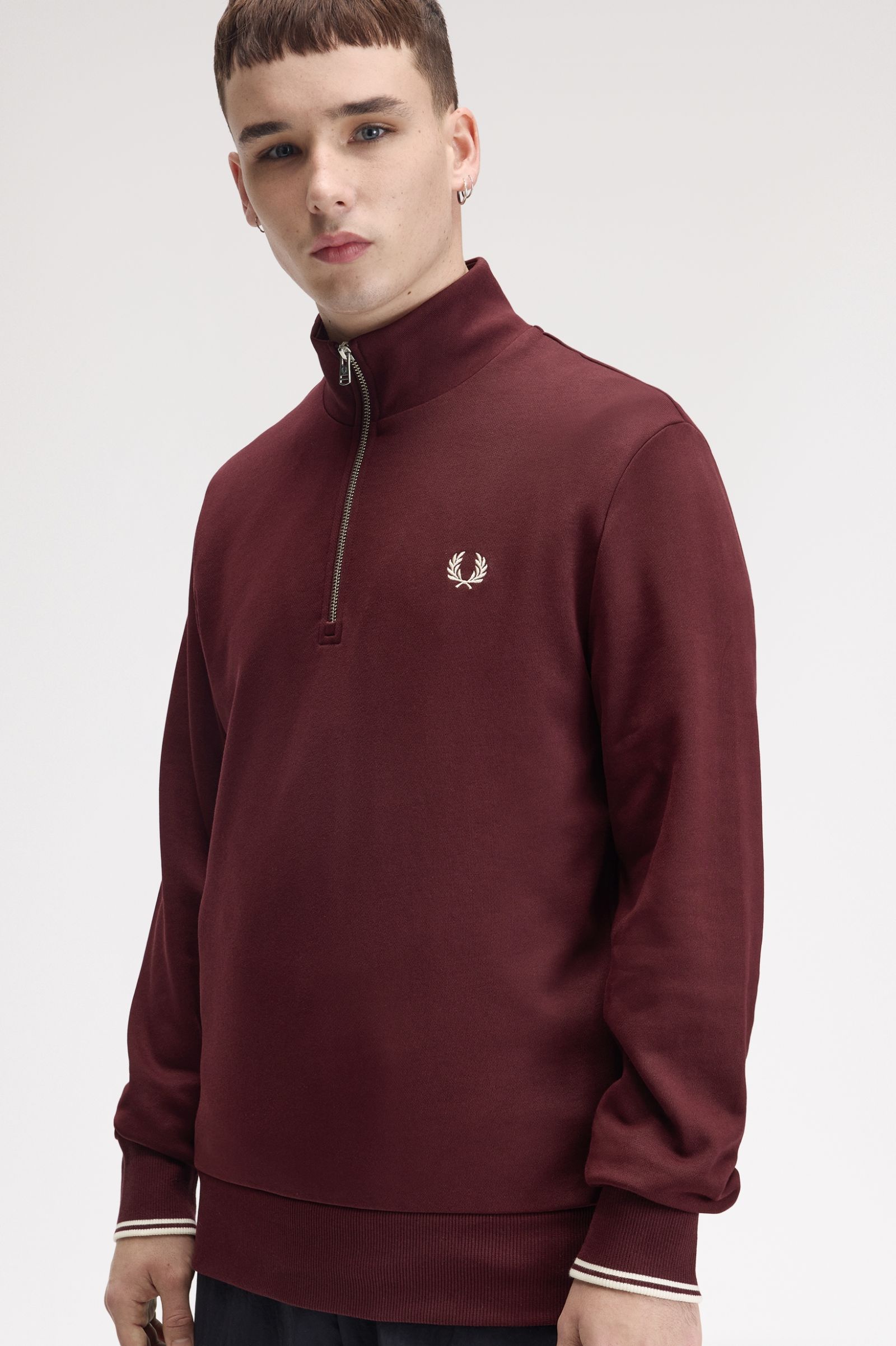 Fred Perry Half Zip Sweatshirt (Oxblood/Ecru)