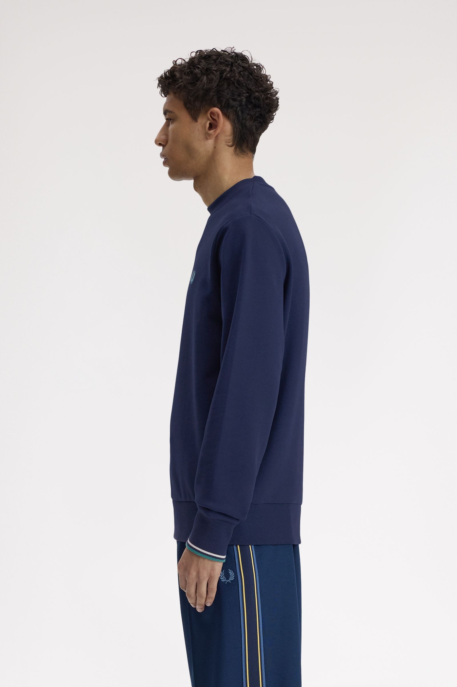 Fred Perry Crew Neck Sweatshirt (Tennis Blue/Snow White/Deep Mint) 
