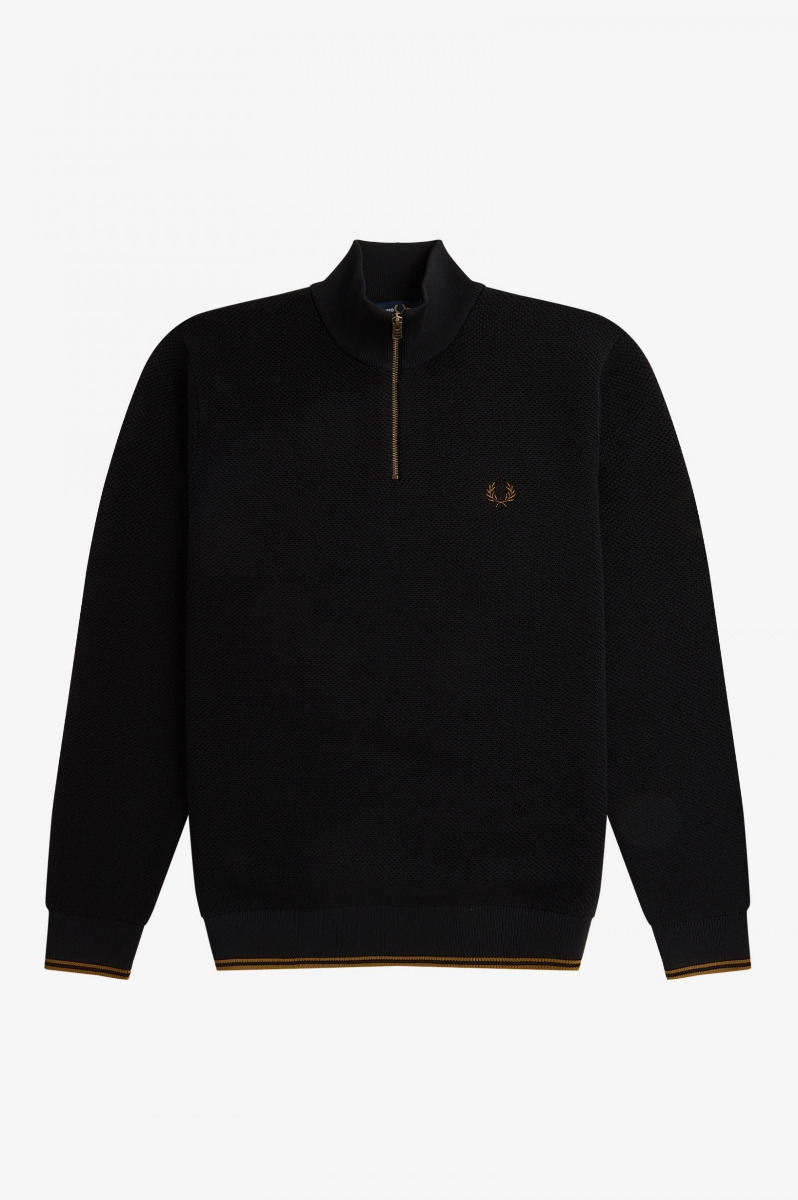 Fred Perry Textured Merino Half zip Jumper Black-XL