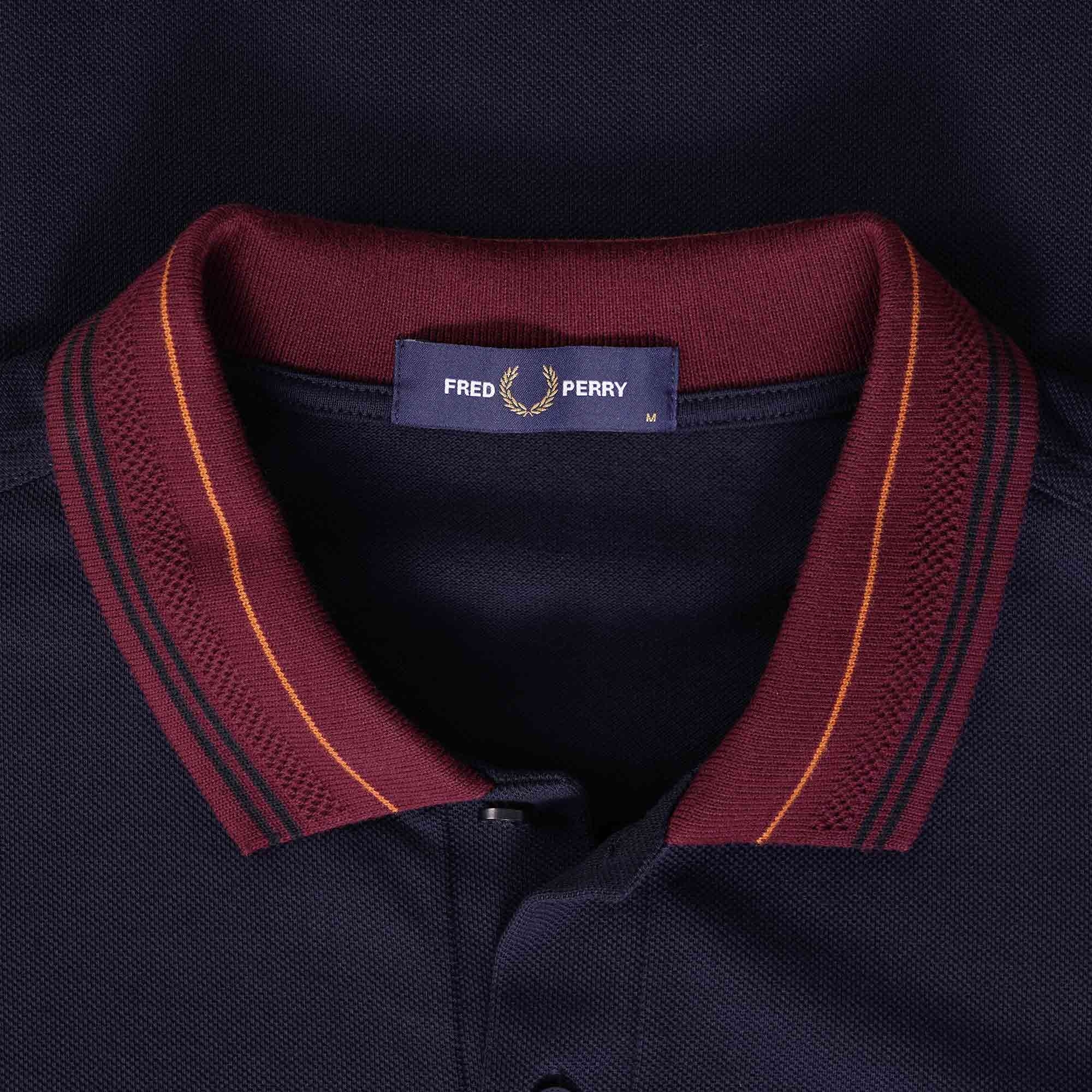 Fred Perry Striped Collar Long Sleeve Polo Shirt