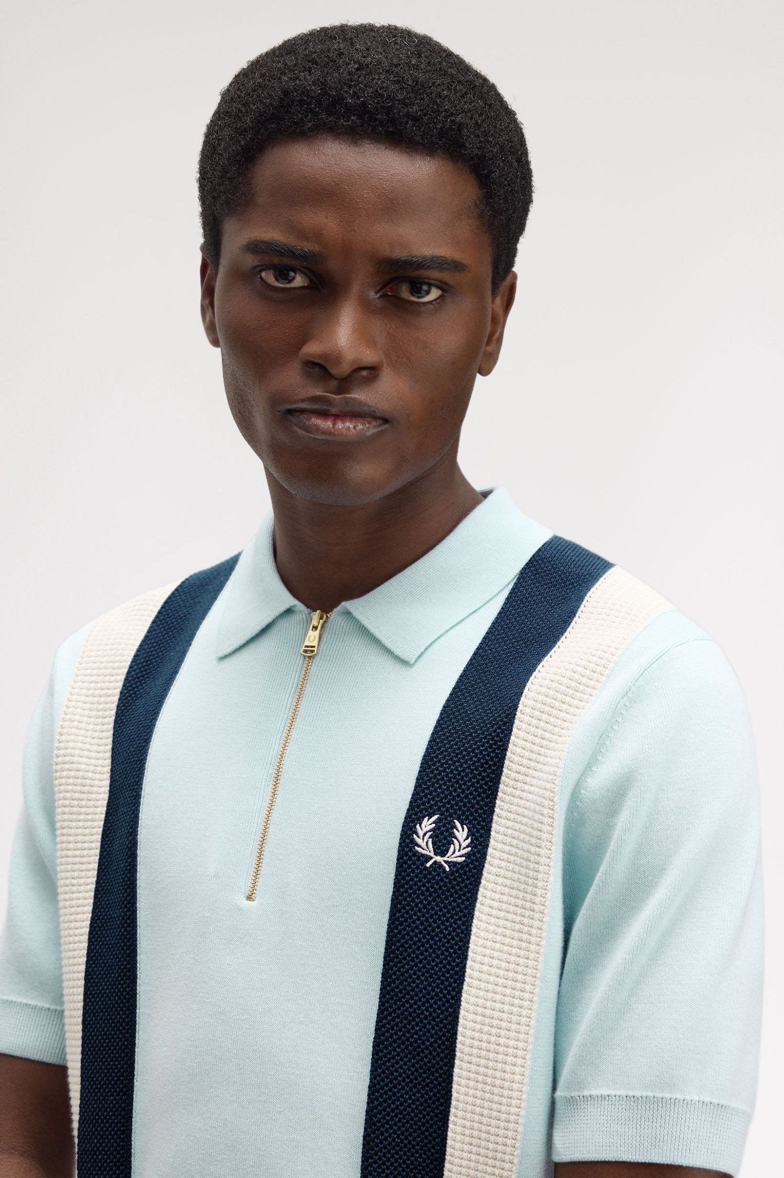 Fred Perry Multi Texture Knitted Shirt (Light Ice)
