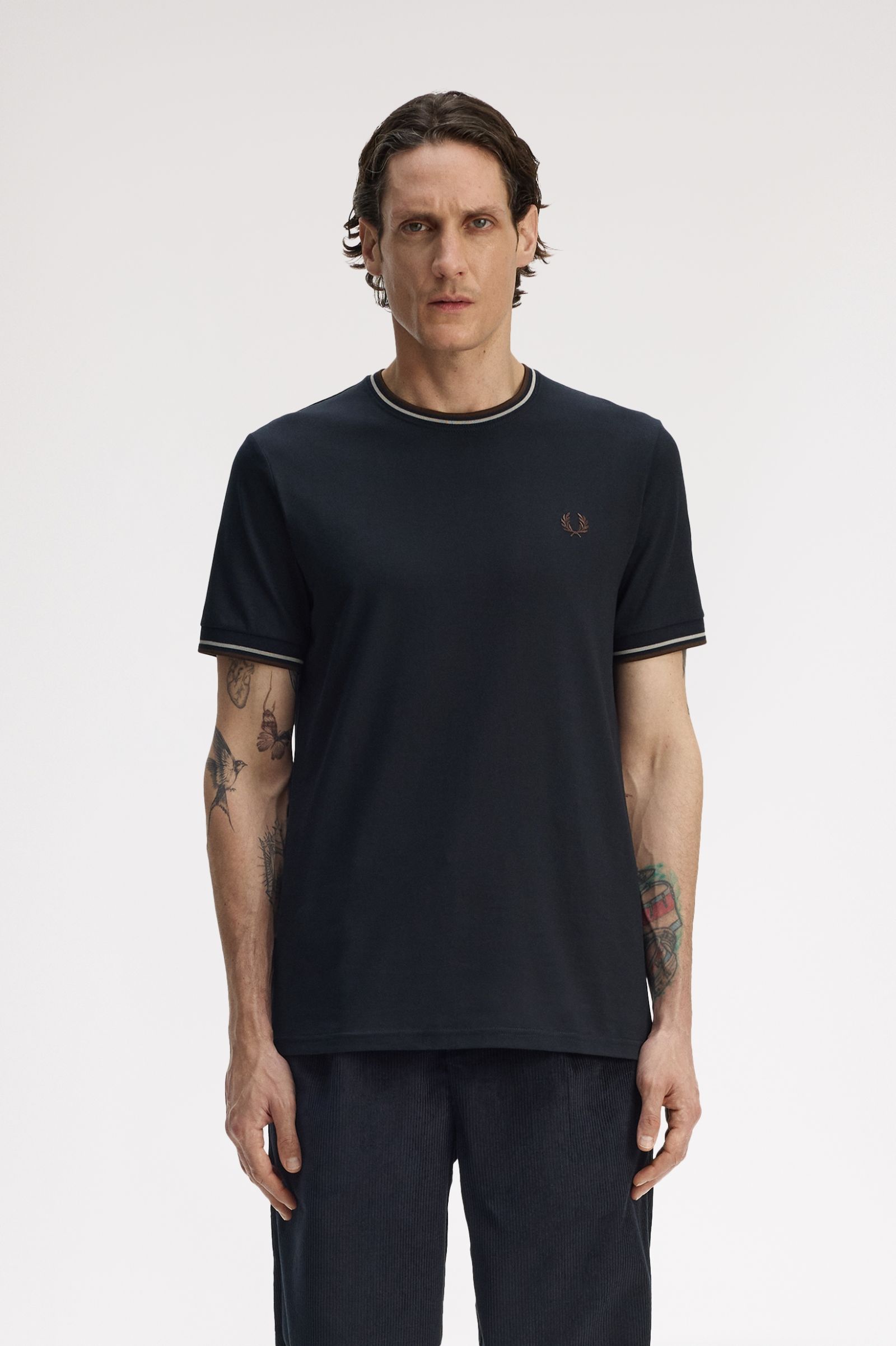 Fred Perry Twin Tipped T-Shirt (Navy/Warm Oat/Burned Tobacco)