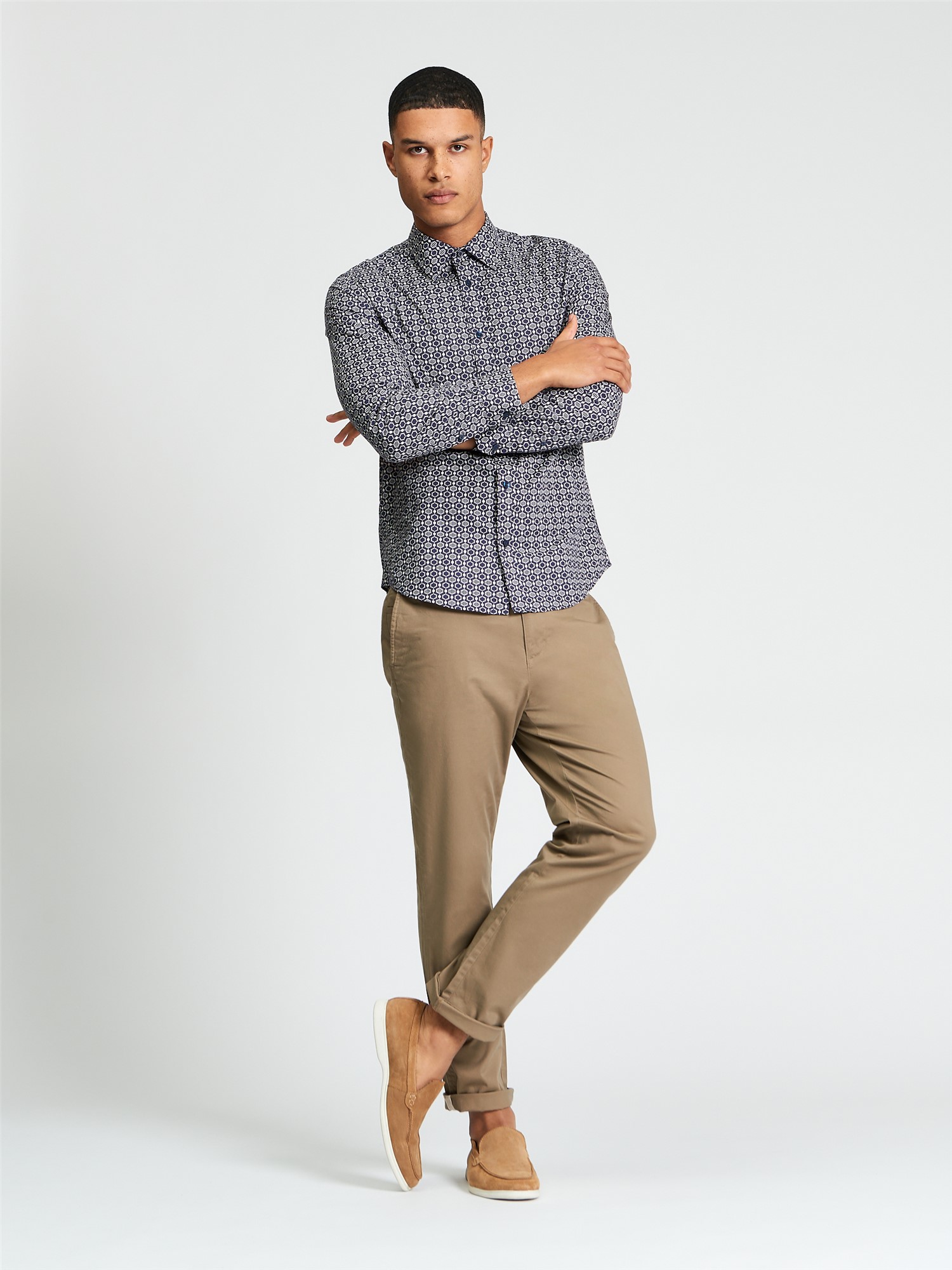 Ben Sherman Long Sleeve Mono Geo Print Shirt (Twilight Denim)