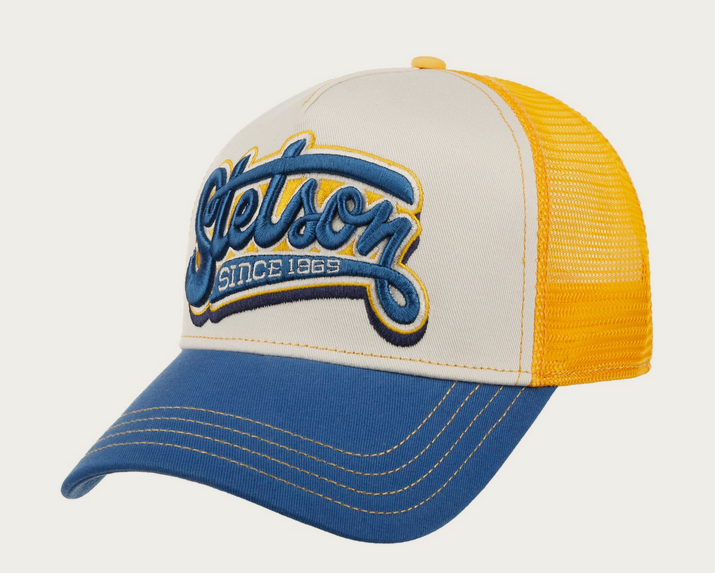Stetson Lettering Trucker Cap in Blue-Yellow