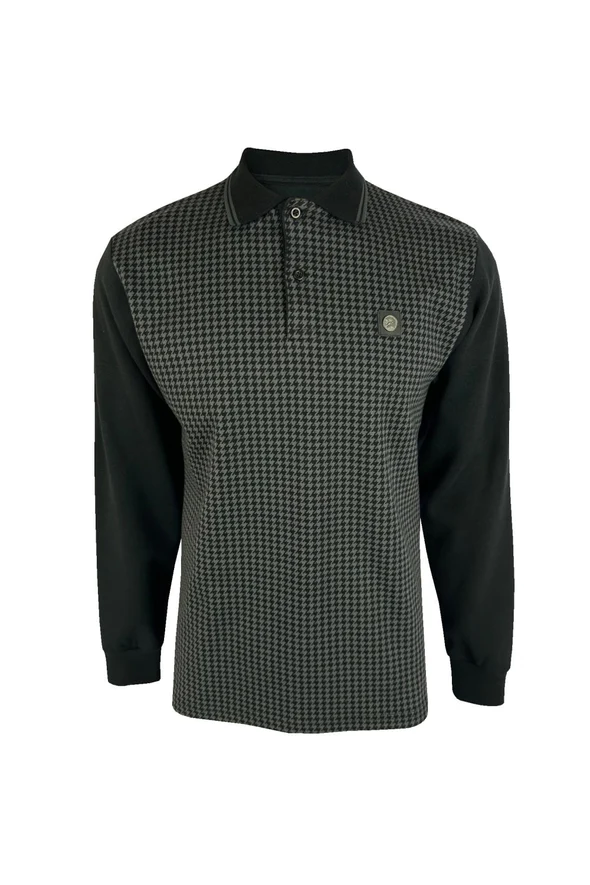 Trojan Houndstooth Panel Polo L/S TR/8819 in Black