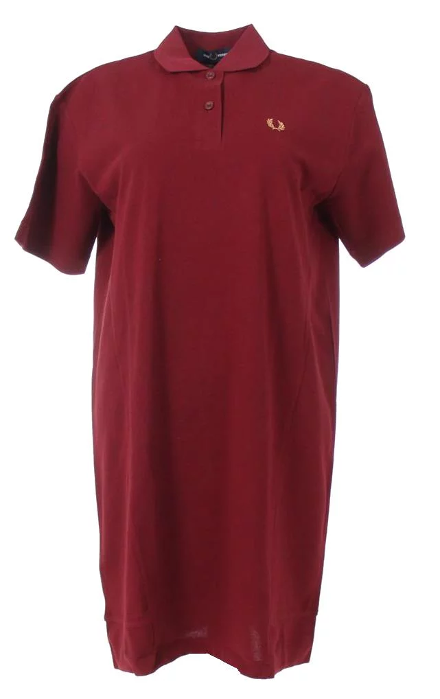Fred Perry Damen Boxy Pique Dress in Dark Red