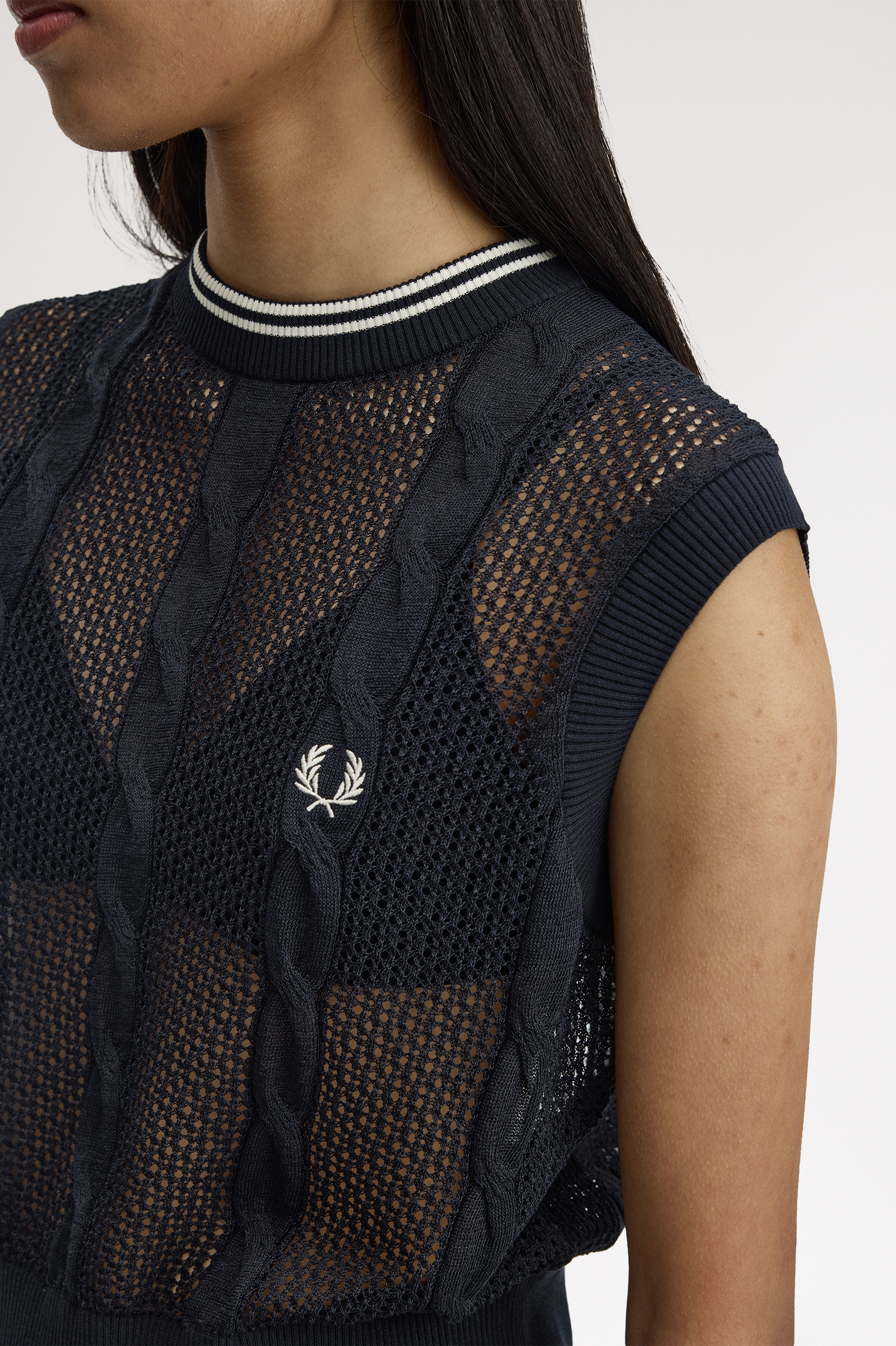 Fred Perry Mesh Cable Knit Tank (Navy)
