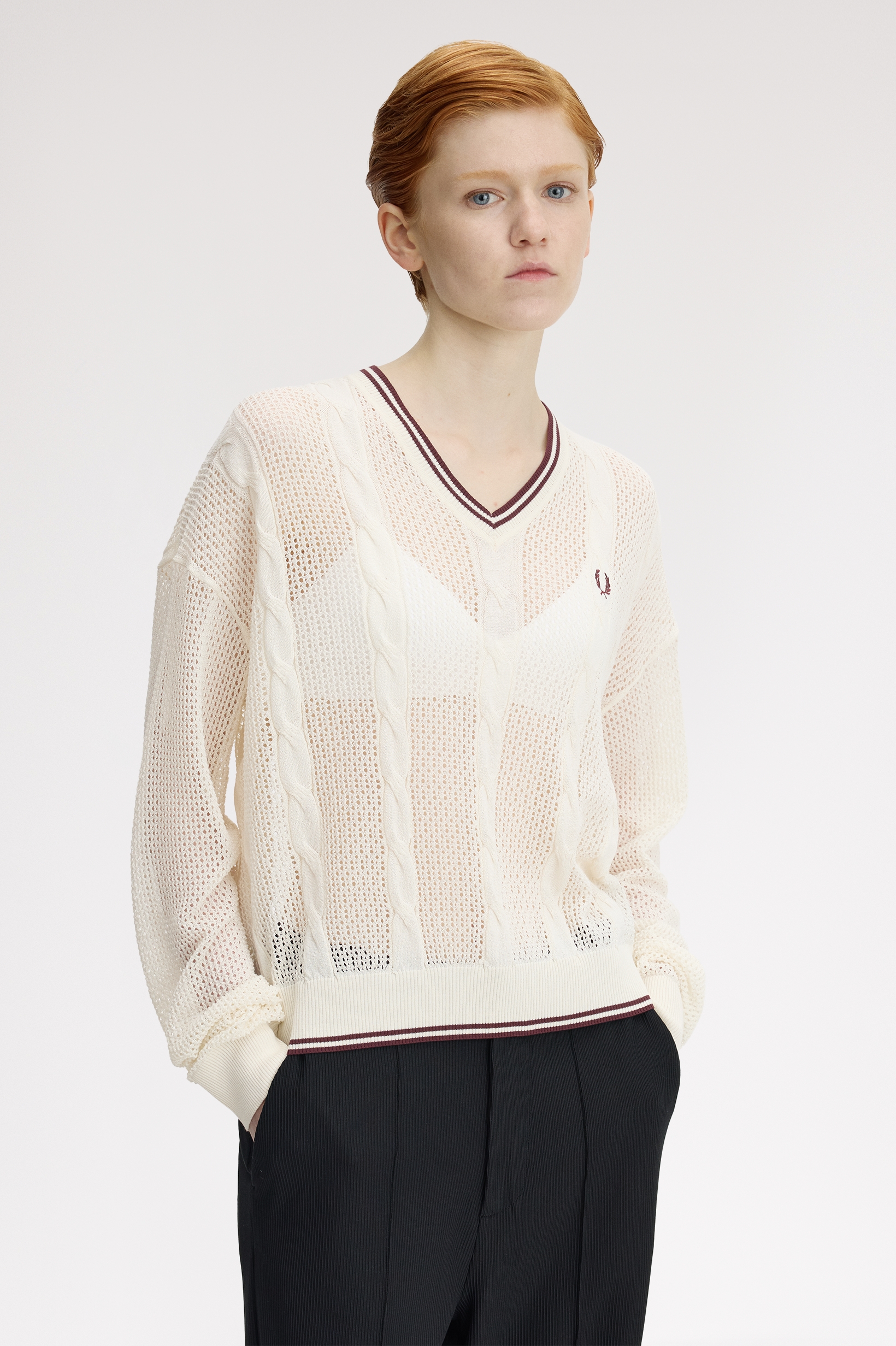 Fred Perry Mesh Cable Knit Jumper (Ecru)