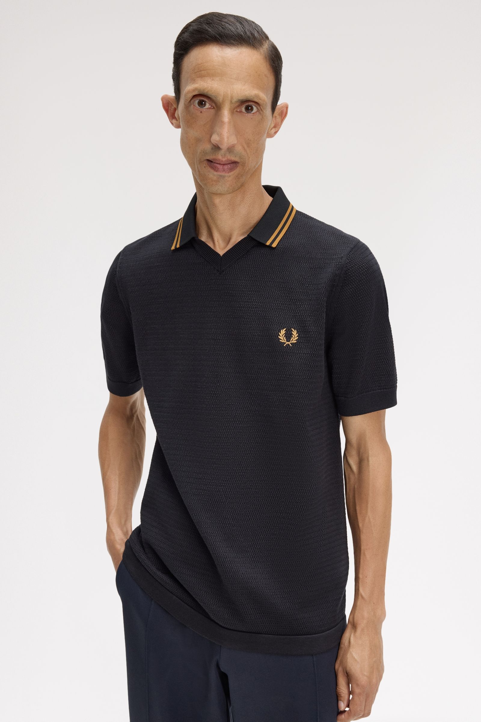 Fred Perry Pointelle Knitted Shirt (Black)
