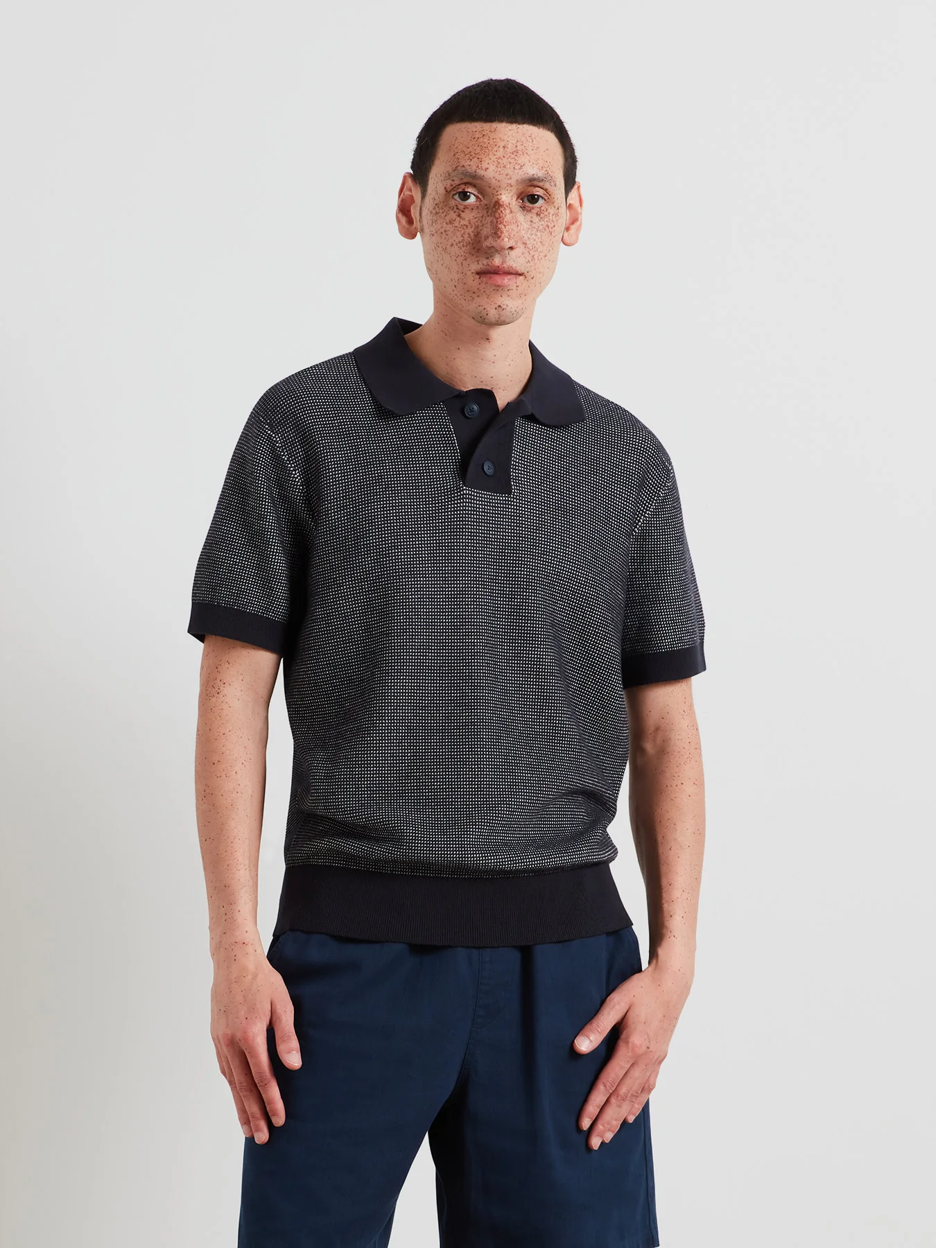 Farah Knitted Polo Shirt Birch (True Navy) 