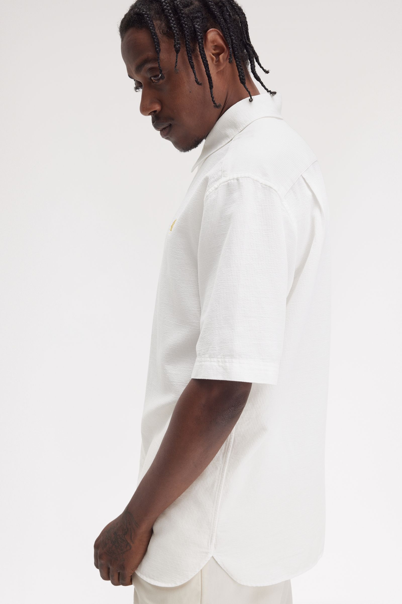 Fred Perry Textured Seersucker Shirt in Snowwhite 