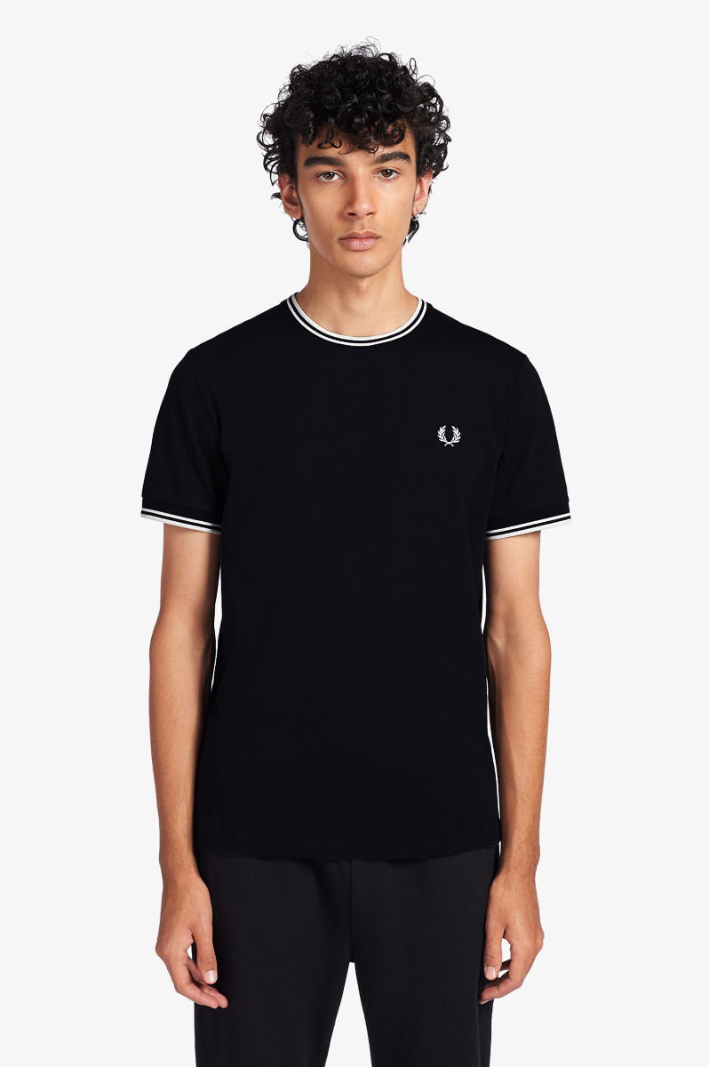 Fred Perry T-Shirt Schwarz Doppelstreifen M1588