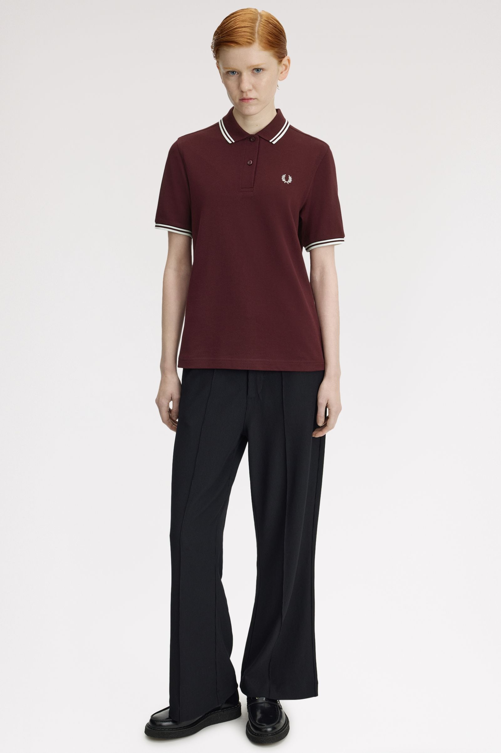 Fred Perry Damen Twin Tipped Polo Shirt (Oxblood)