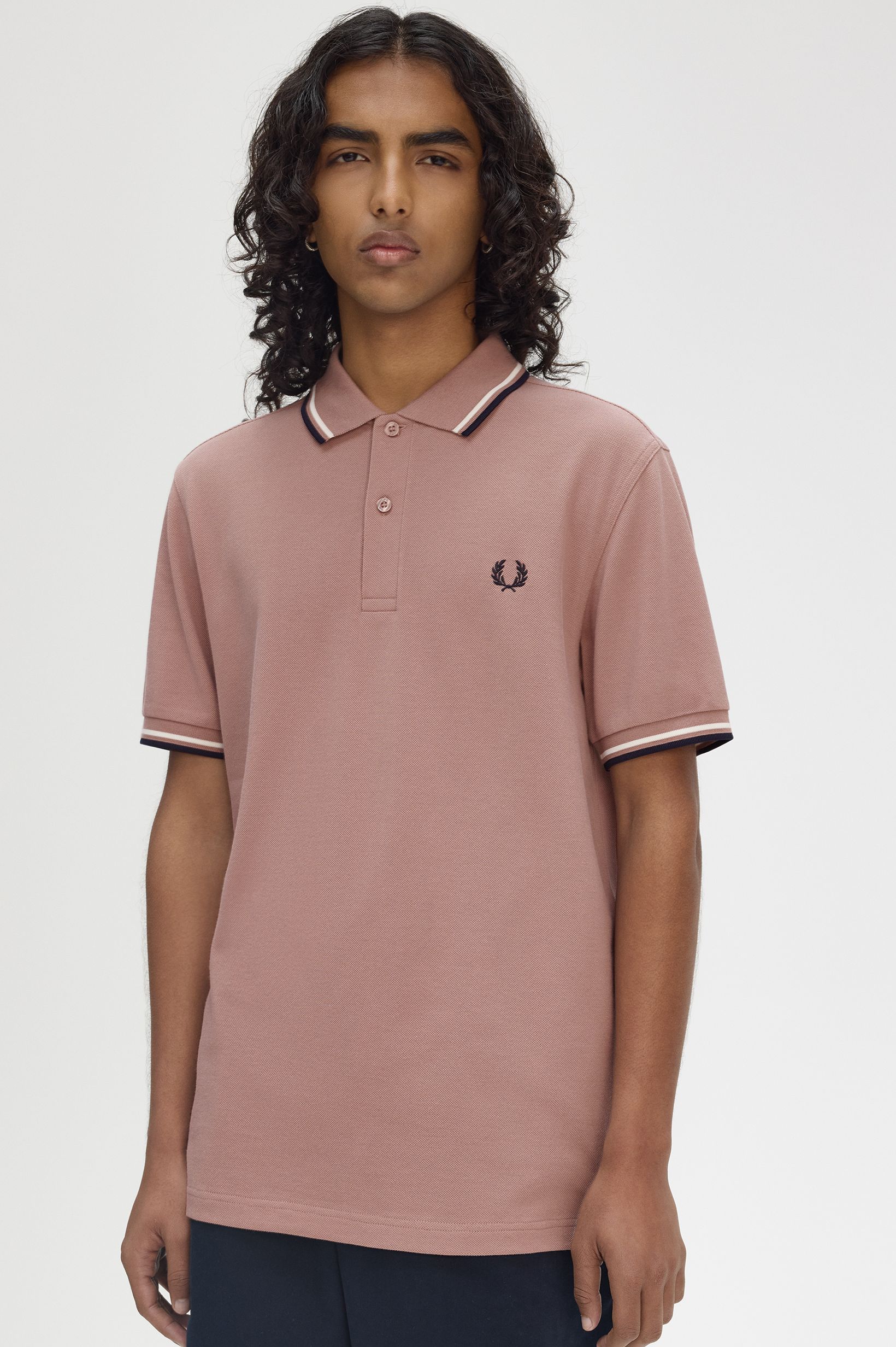 Fred Perry  Twin Tipped Polo Shirt (Dark Pink/Ecru/Navy)