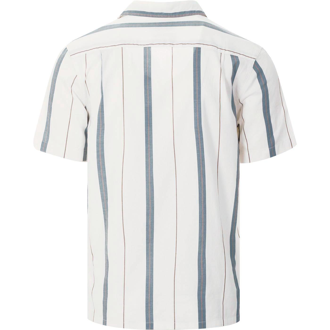 Farah Daybreak Retro Stripe SS Revere Collar Shirt in Ecru