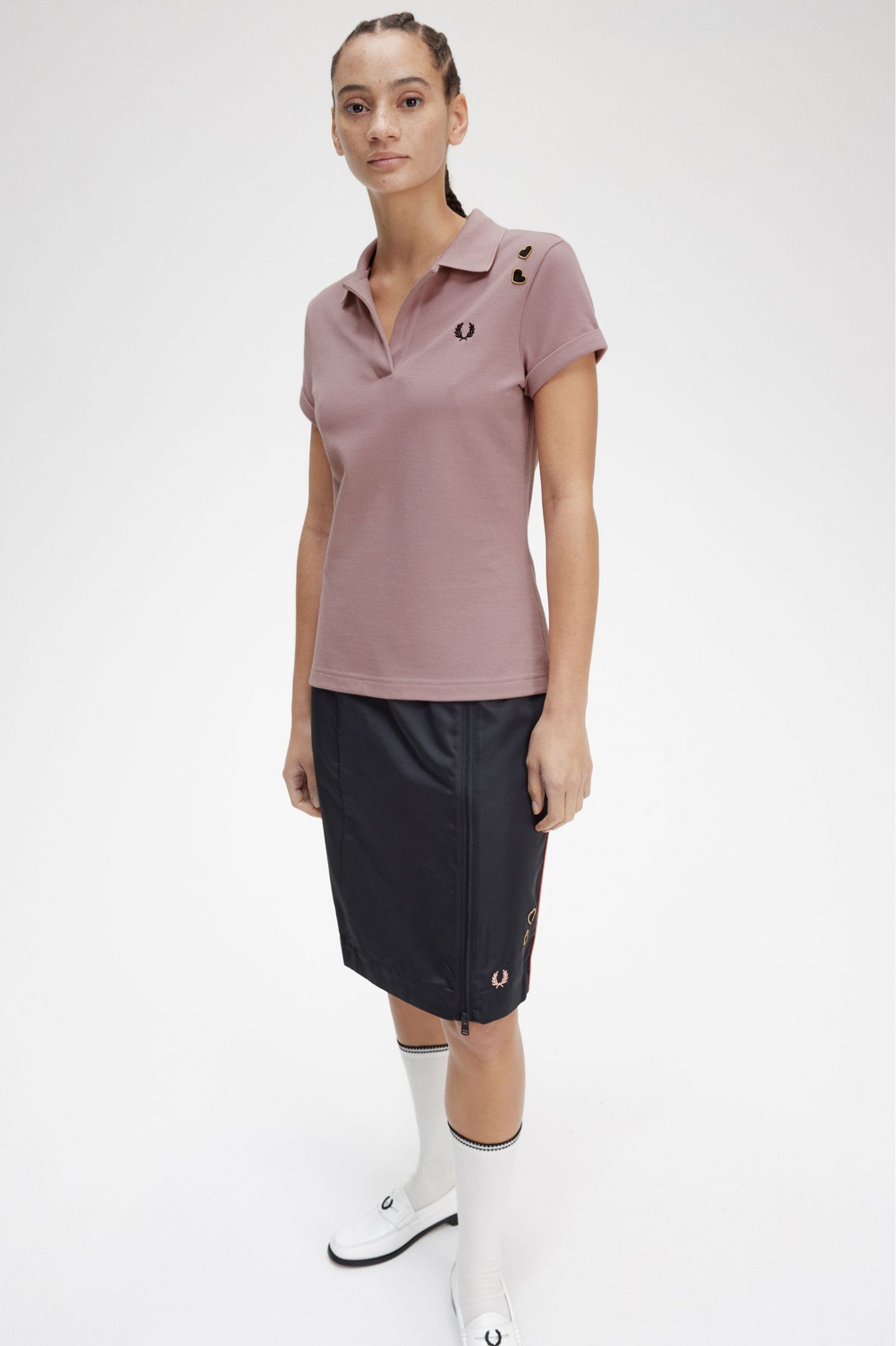 Fred Perry Open Collar Pique Shirt in Dusty Rose Pink