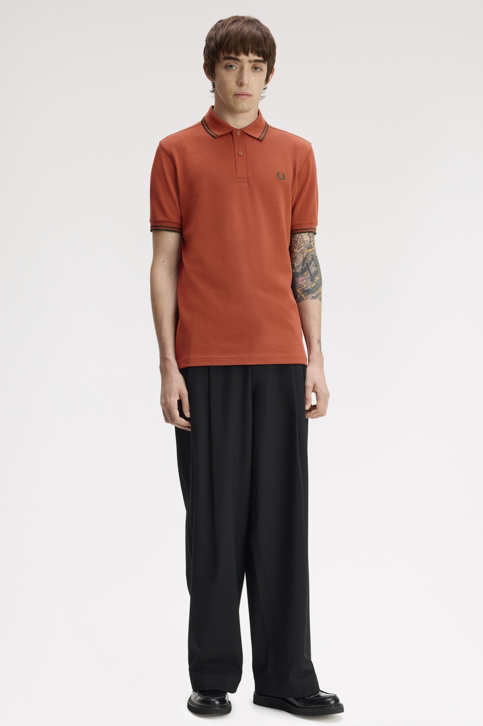 Fred Perry M3600 Twin Tipped Polo Shirt (Brandy/Night Green/Night Green)