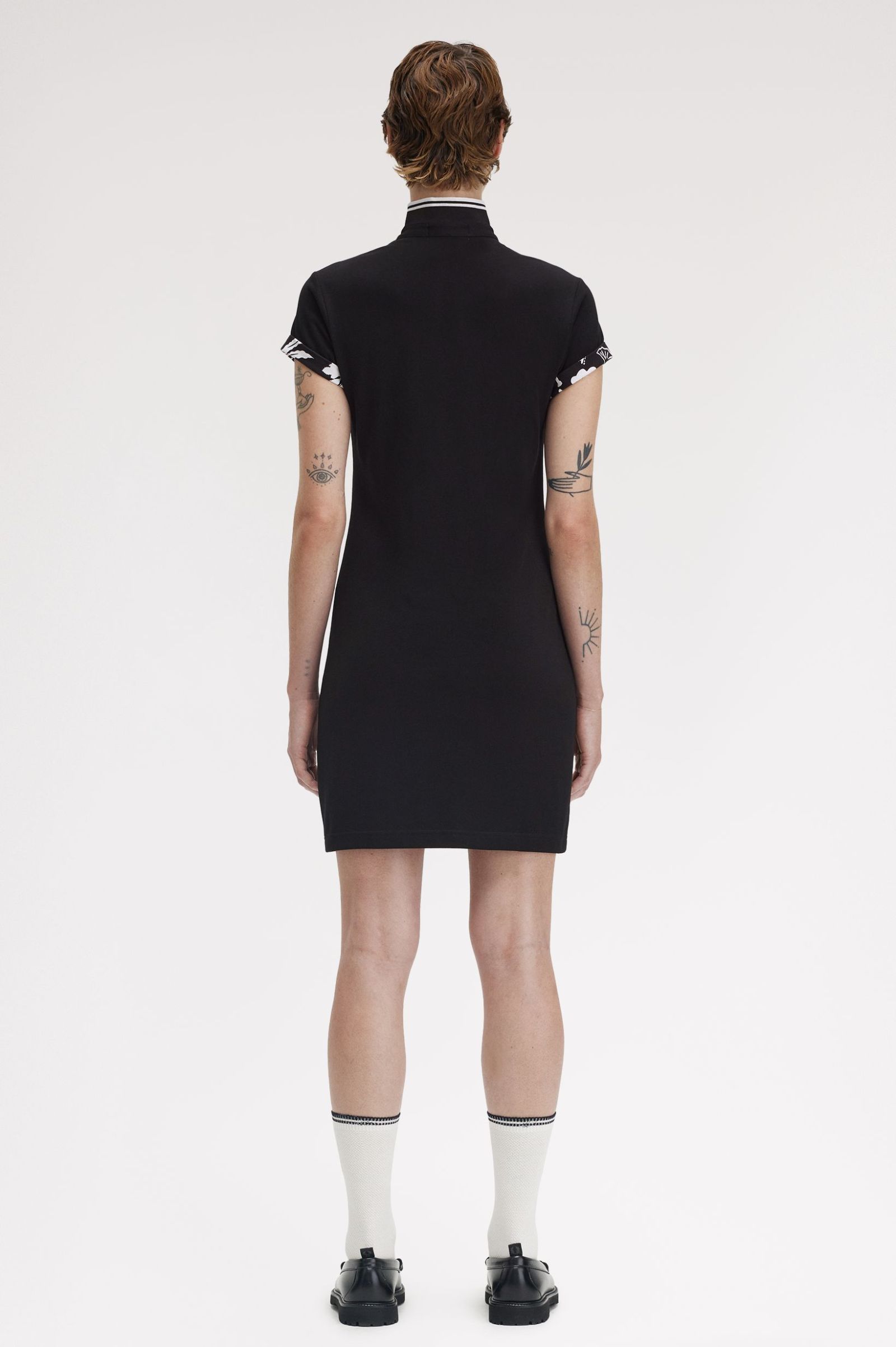 Fred Perry Amy Winehouse Printed Trim Piqué Dress in Black 