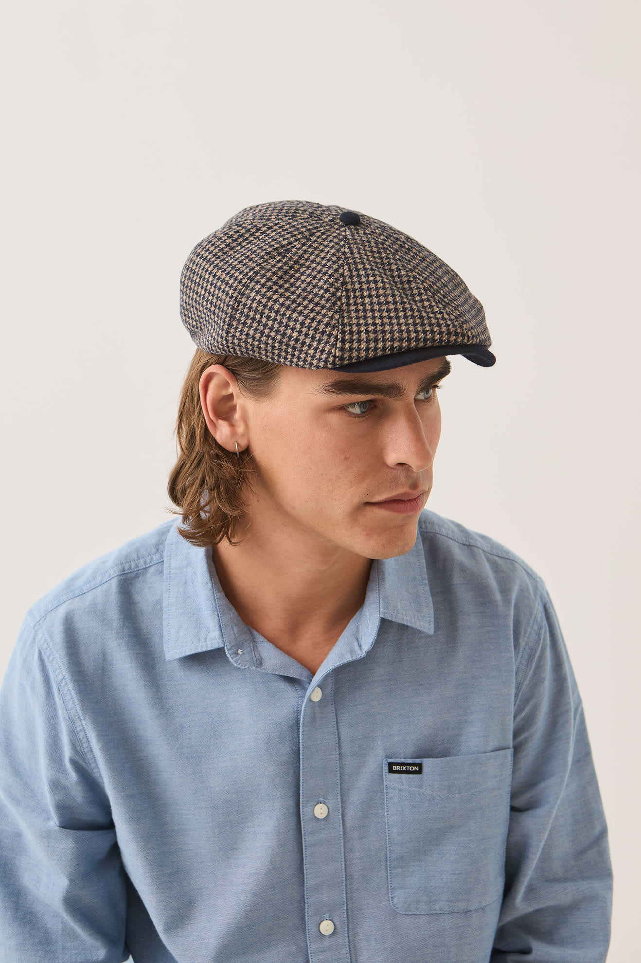 Brixton Brood Snap Cap (Navy/Sand Houndstooth)