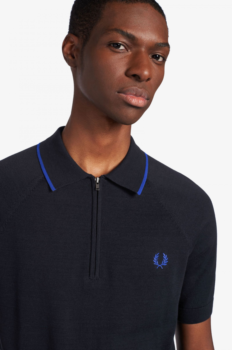 Fred Perry  Zip Neck Knitted Shirt Navy K8526-XL