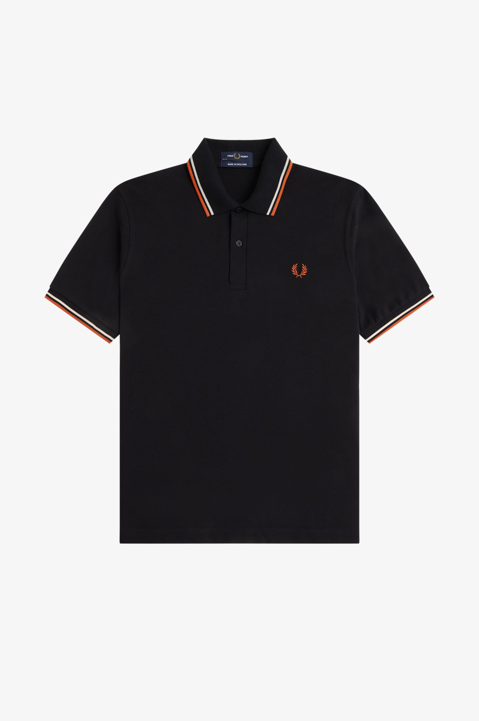 Fred Perry Made in England M12 Twin Tipped Polo Shirt (Black/Tramline White/Summer Clay)