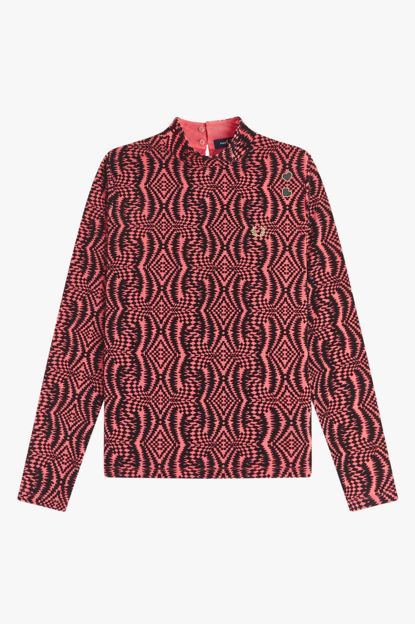 Fred Perry Amy Winehouse Flock Print Mesh Top (Flamingo Tan)
