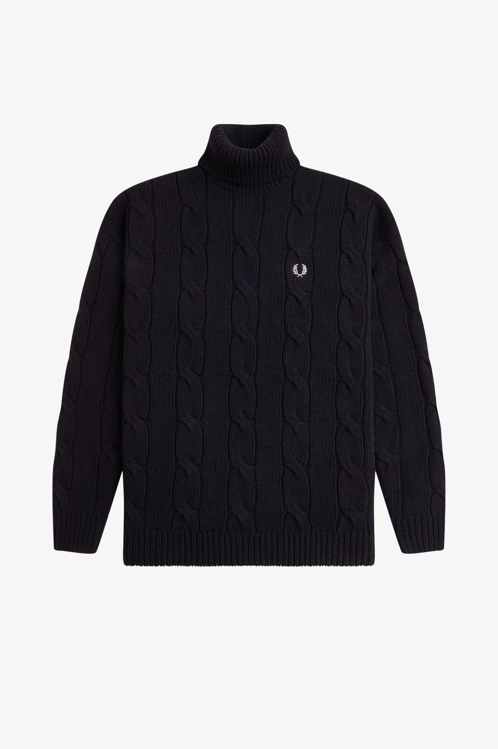Fred Perry Roll Neck Cable Knit Jumper (Black)