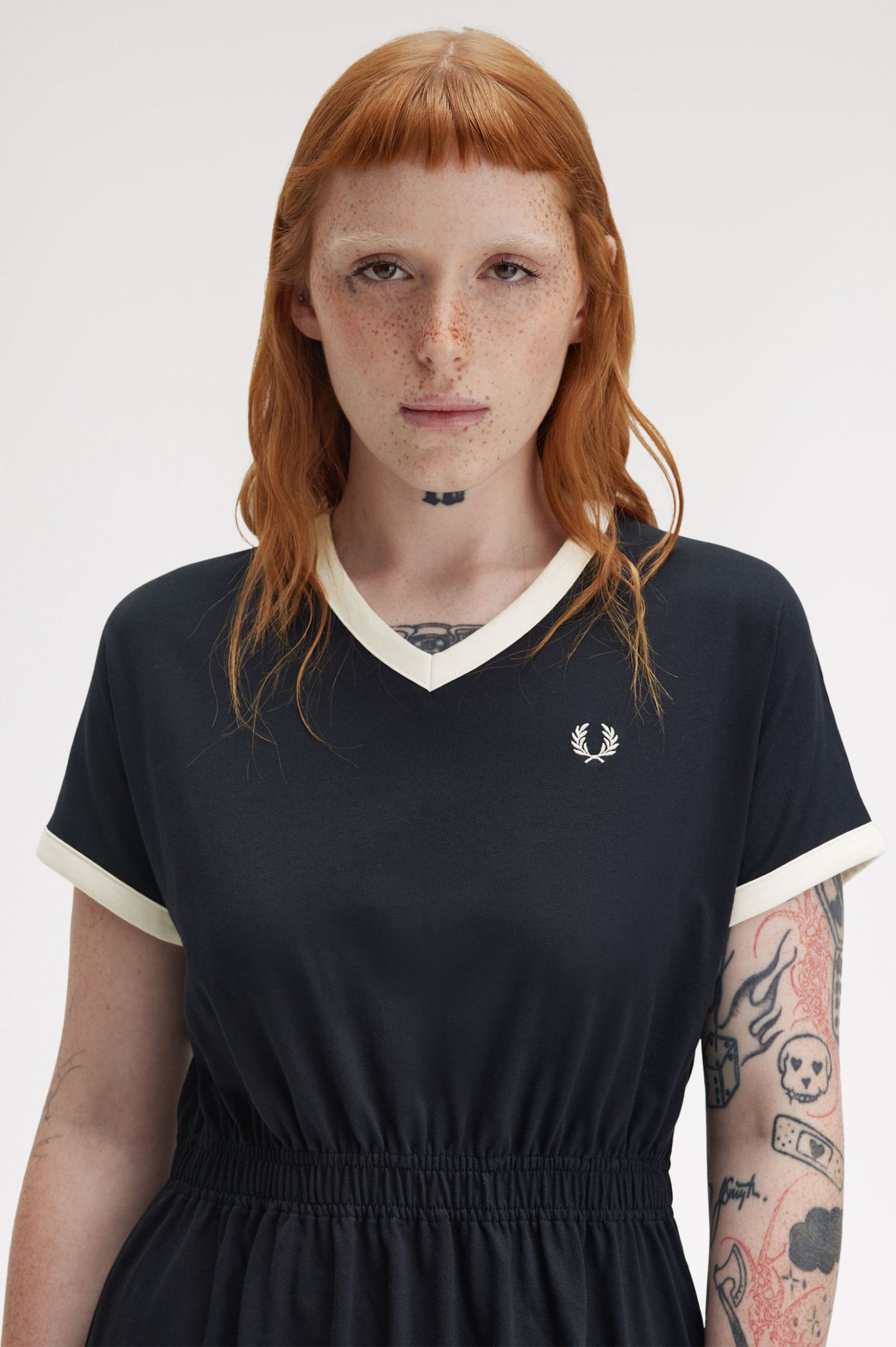 Fred Perry V-Neck Jersey Dress in Navy 