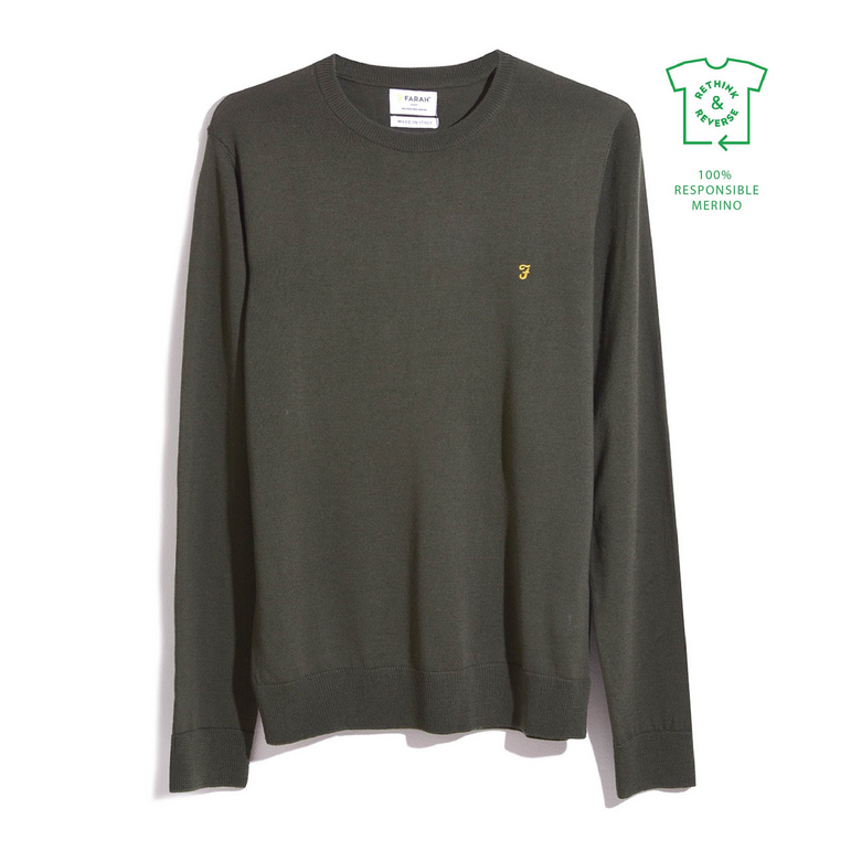 Farah Mullen Merino Wool Crew Neck in Evergreen 