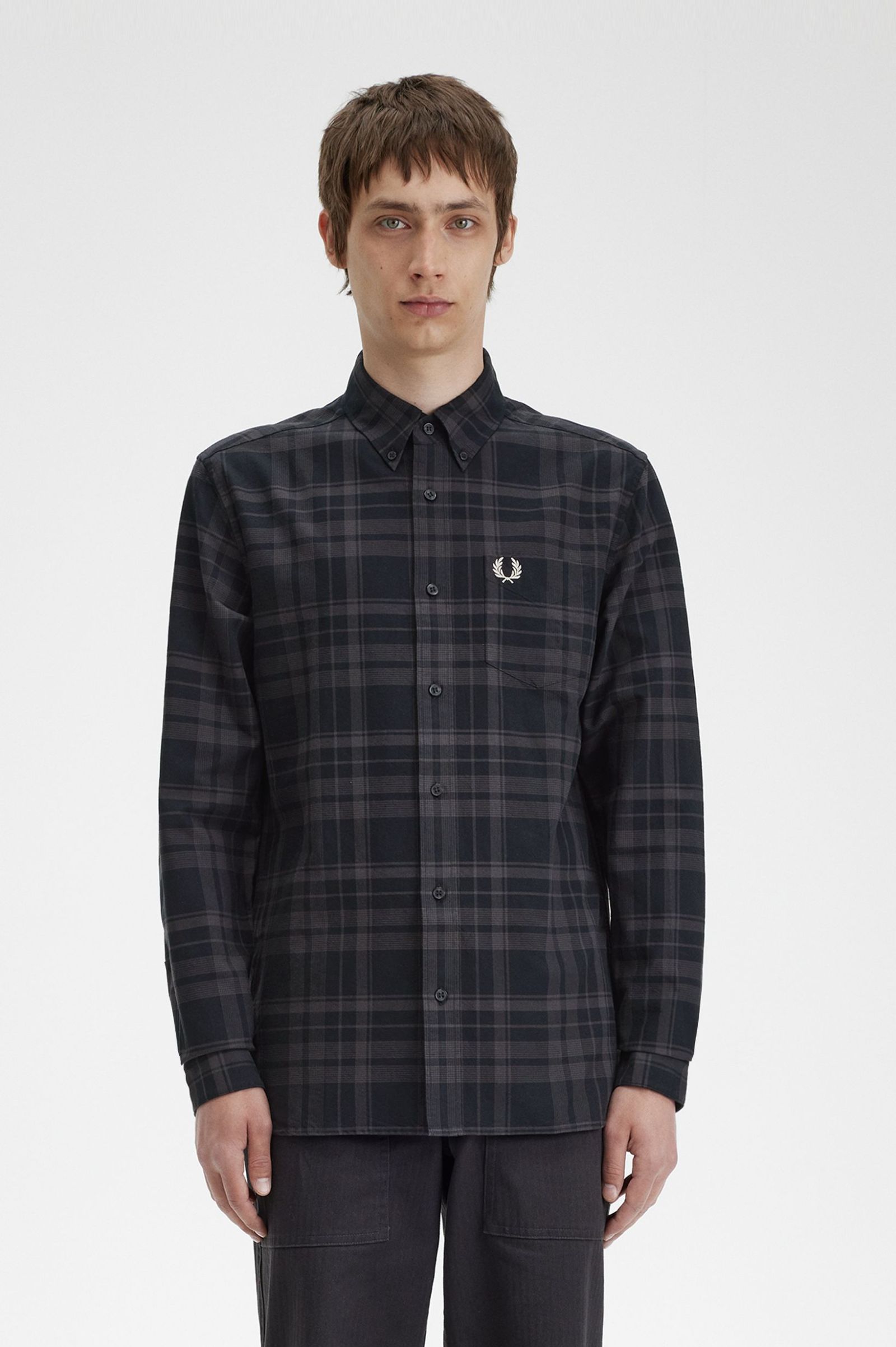 Fred Perry Tonal Tartan Shirt in Black