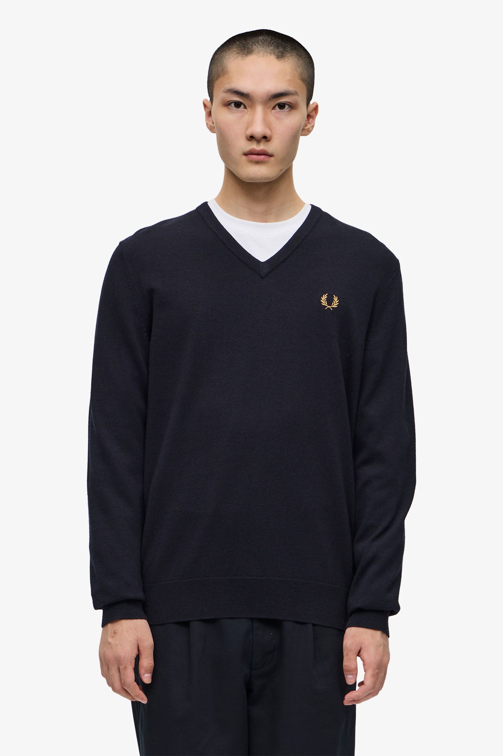 Fred Perry Classic V-Neck Jumper in Navy