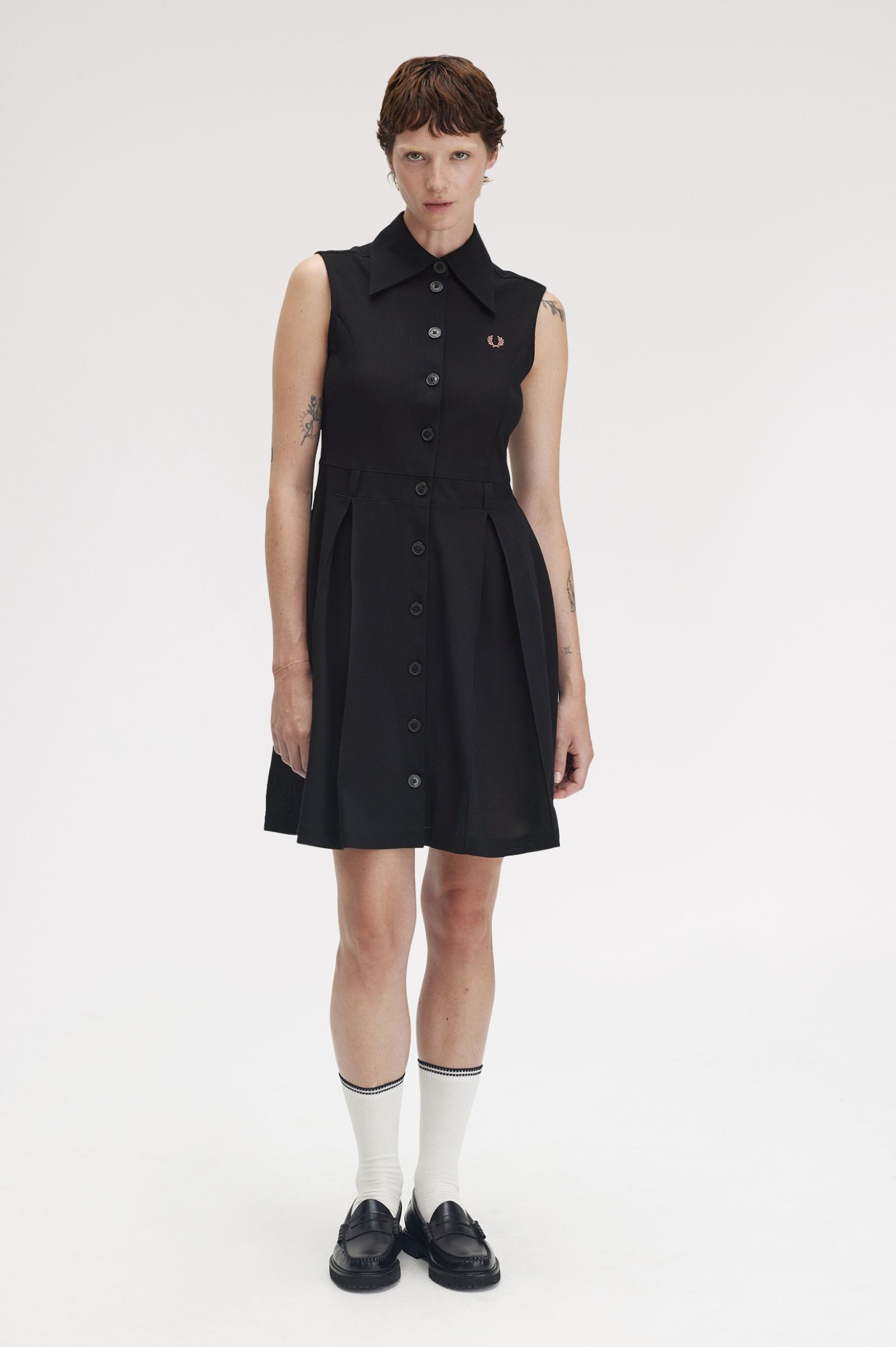 Fred Perry Mesh Shirt Dress in Black 
