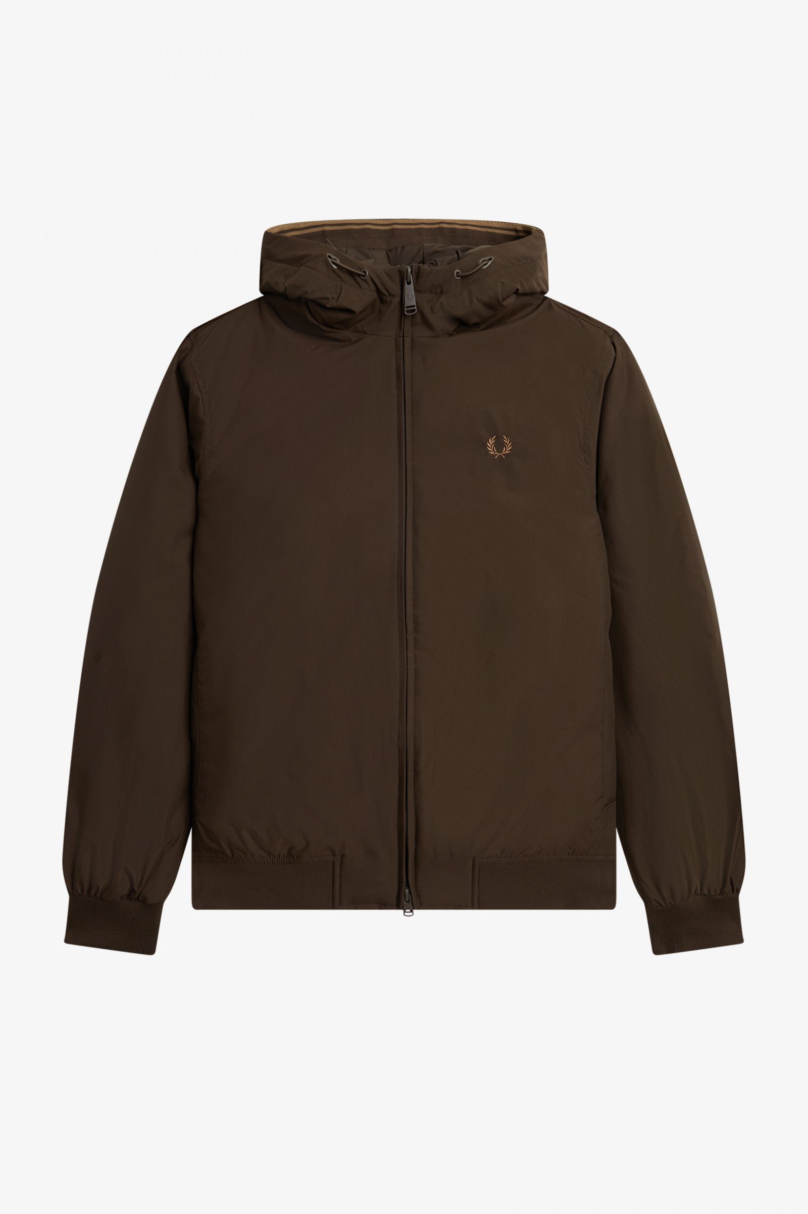 Fred Perry Paded Hooded Jacket in Burnt Tobacco