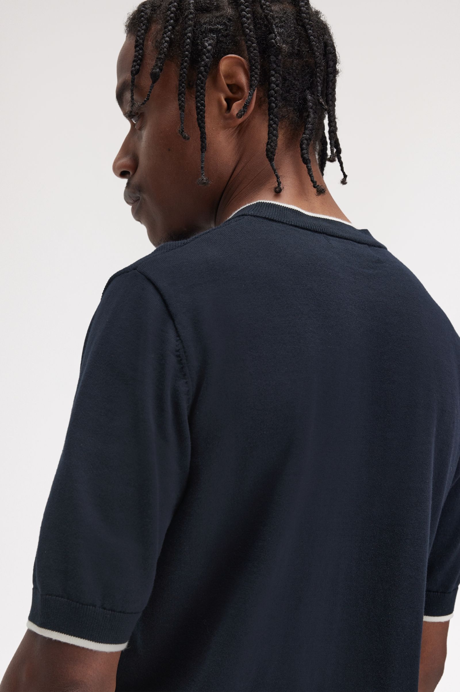 Fred Perry Texture Front Knitted T-Shirt in Navy 