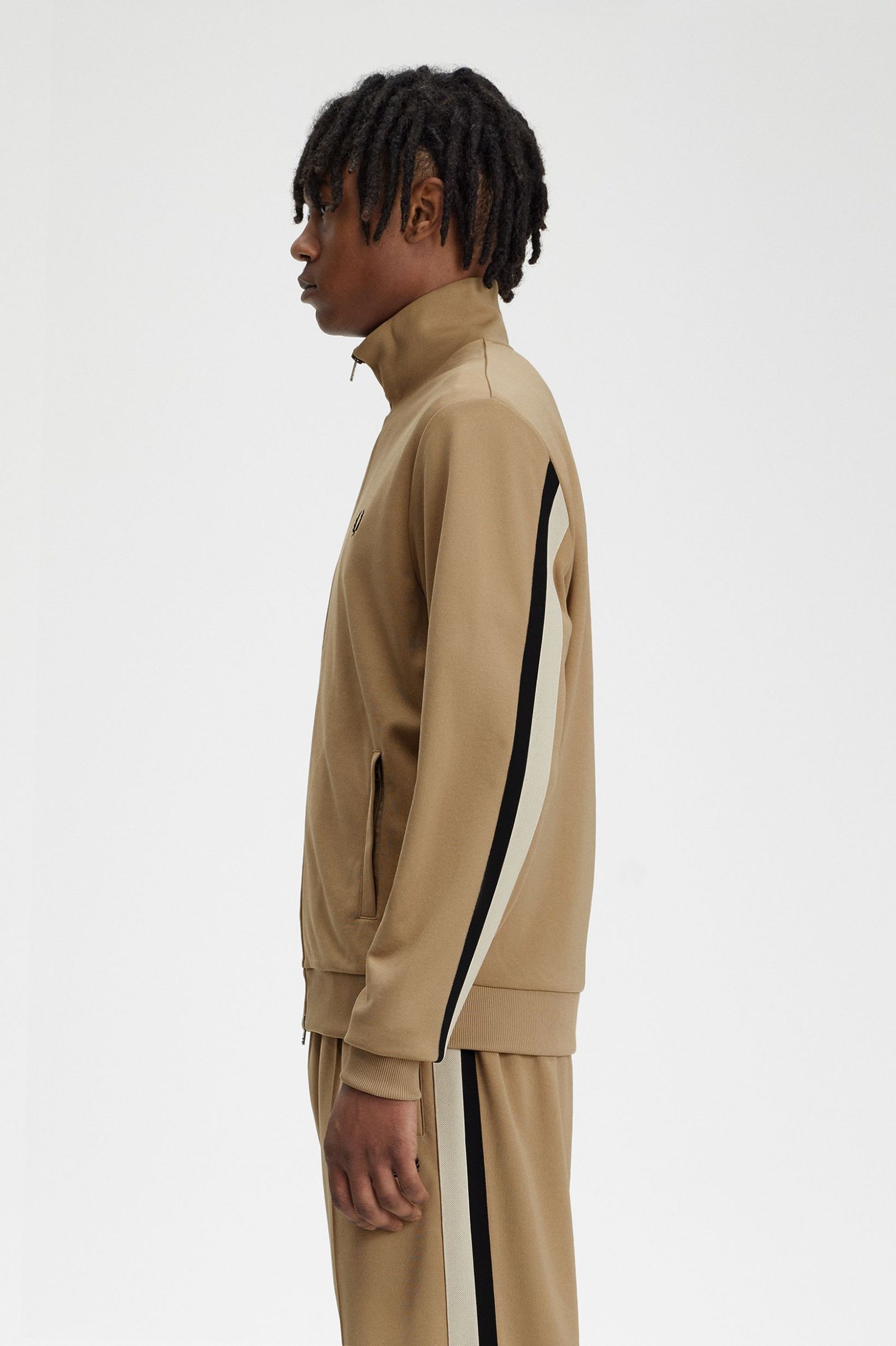 Fred Perry Tape Detail Track Jacket in Warm Stone