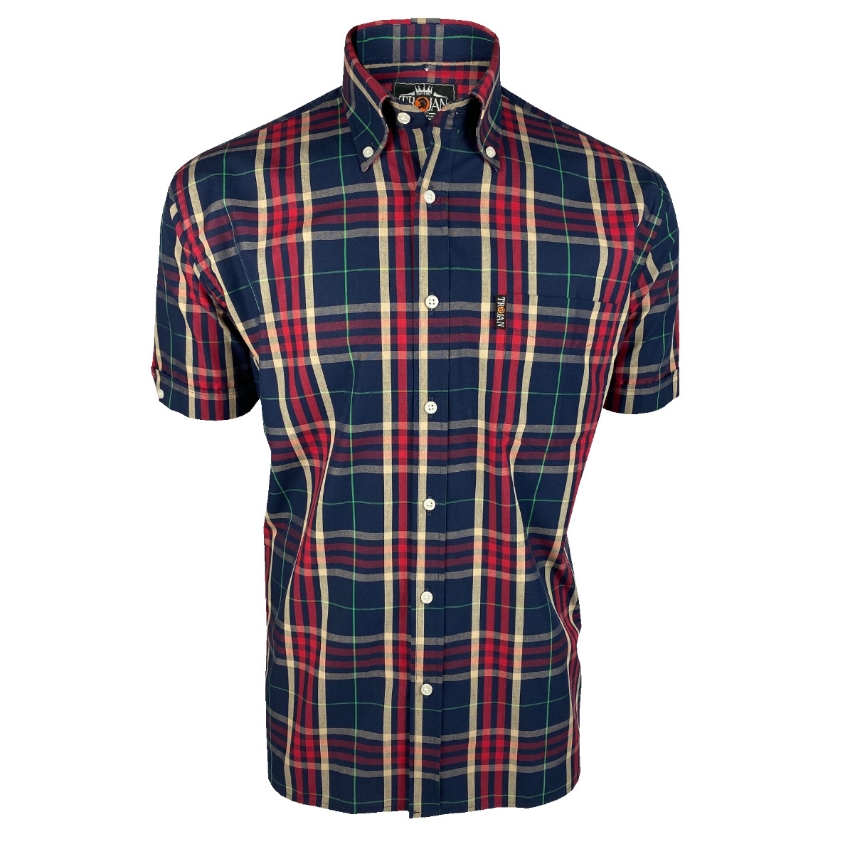 Trojan Check Shirt with free matching pocket square Navy