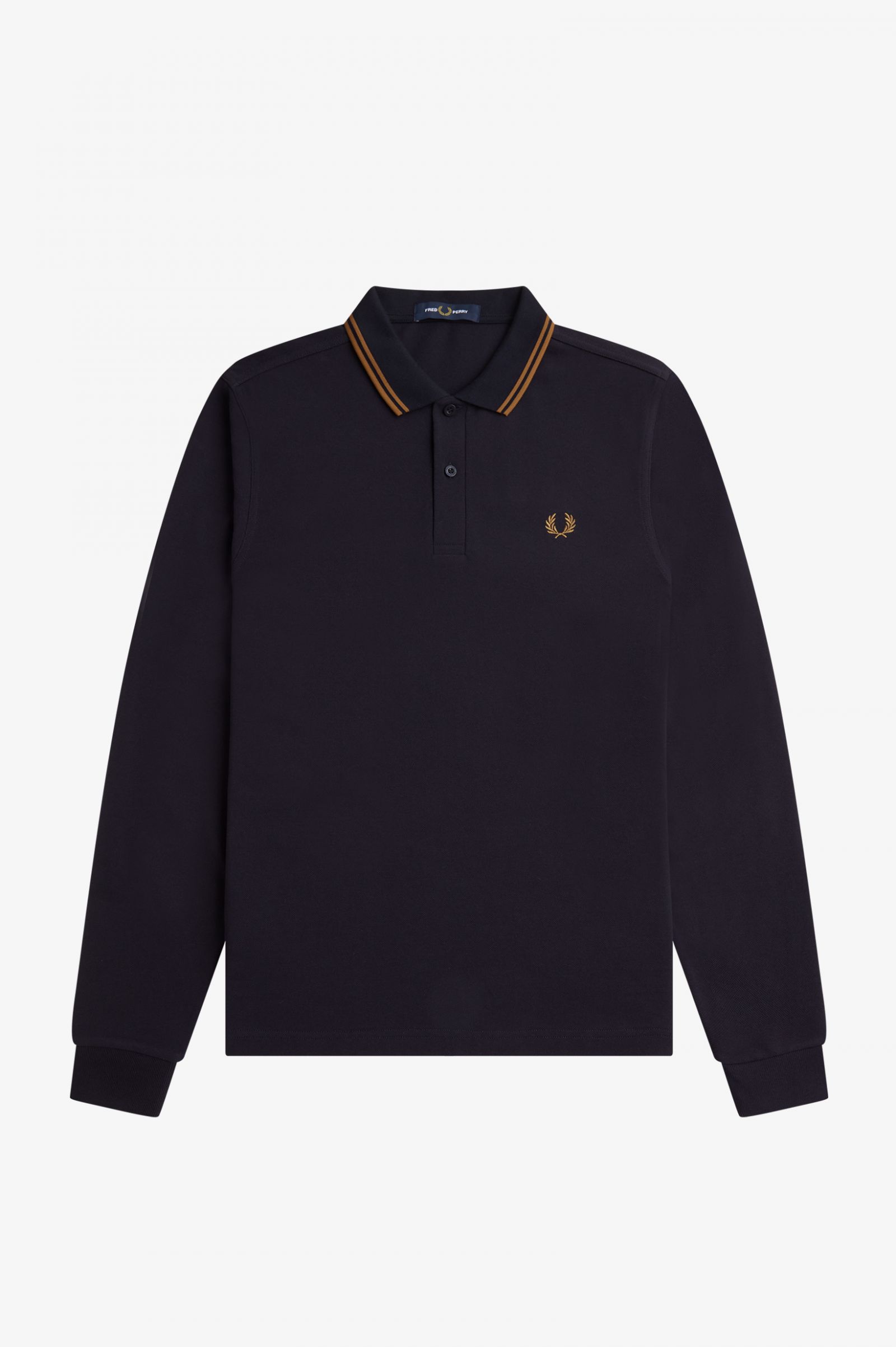 Fred Perry LS Twin Tipped Shirt in Navy/Darck Caramel