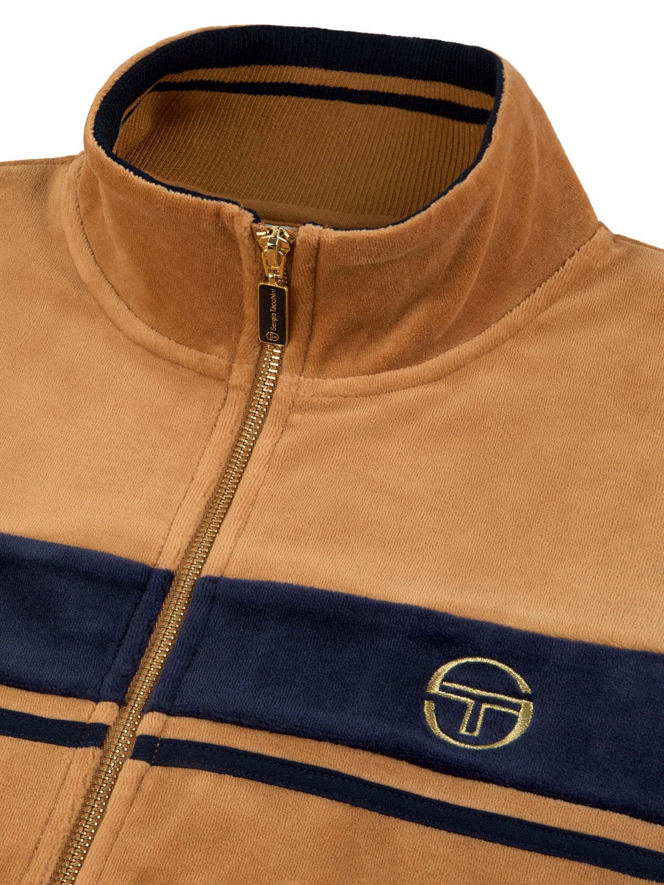 Sergio Tacchini Damarindo Velour Track Jacket in Almond/Maritime Blue