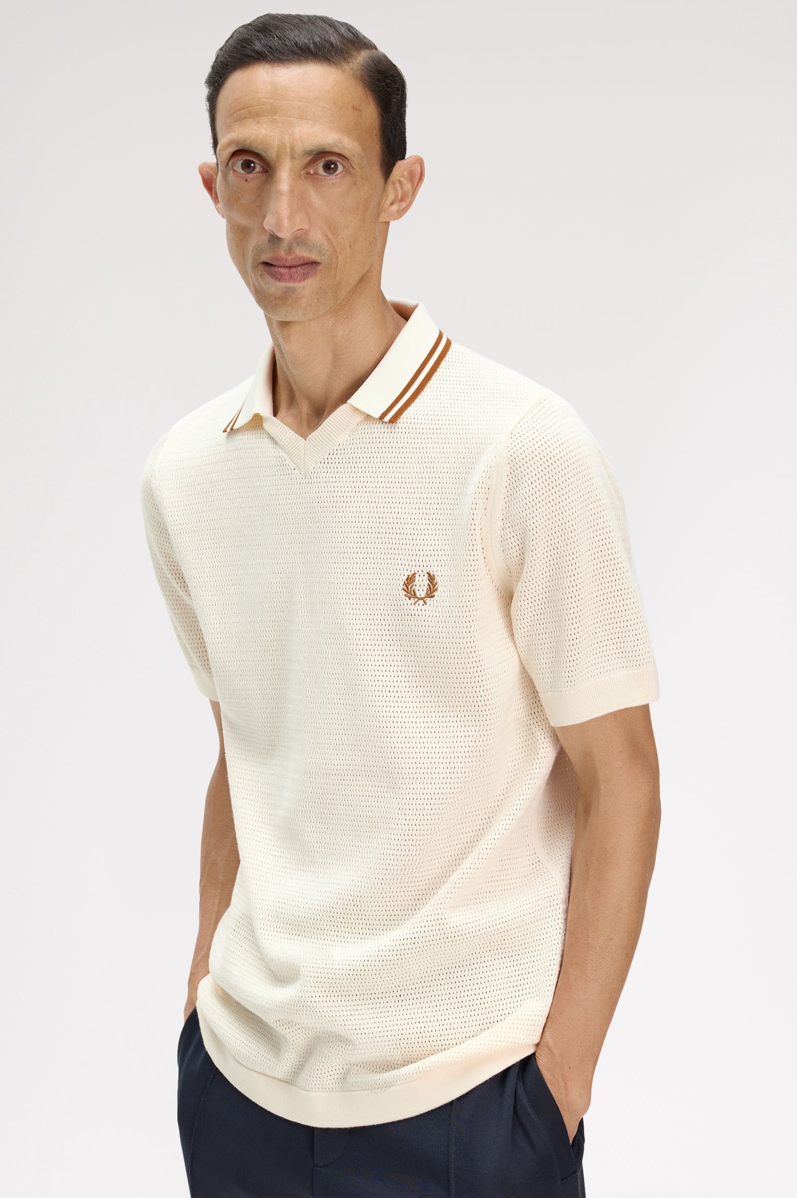 Fred Perry Pointelle Knitted Shirt (Ecru)