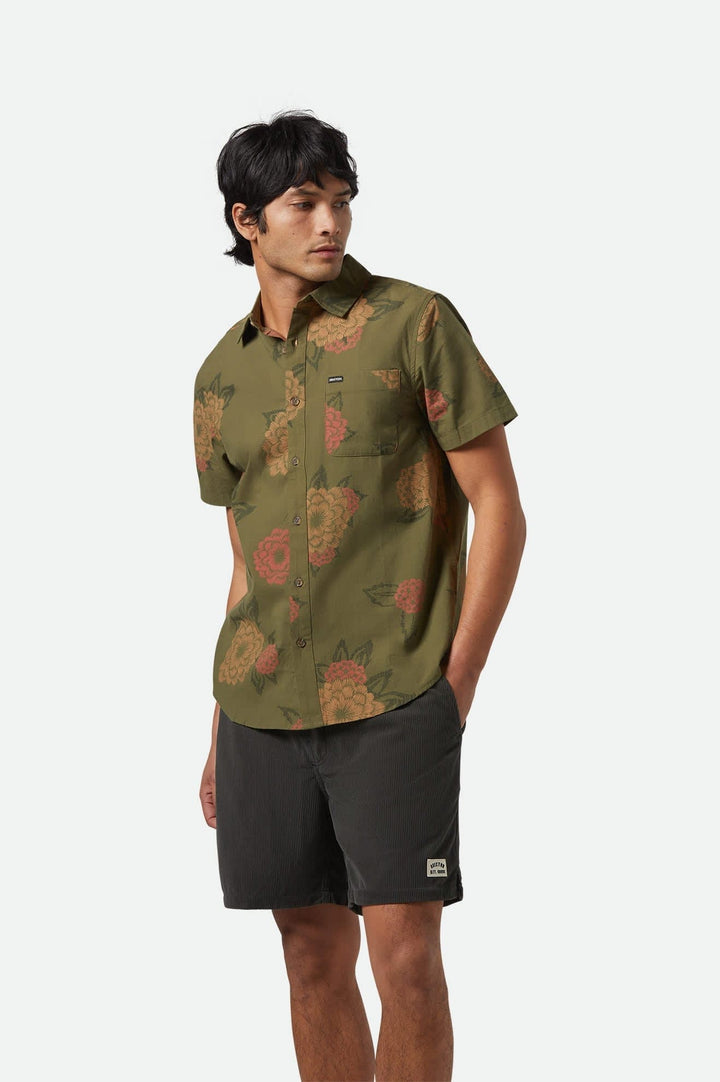 Brixton Charter Print S/S WVN Shirt in Ivy Green/Panterly Floral 