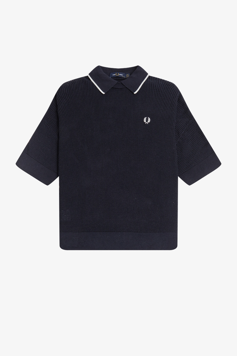 Fred Perry Tipped Collar Knitted Shirt K2108 Navy-12