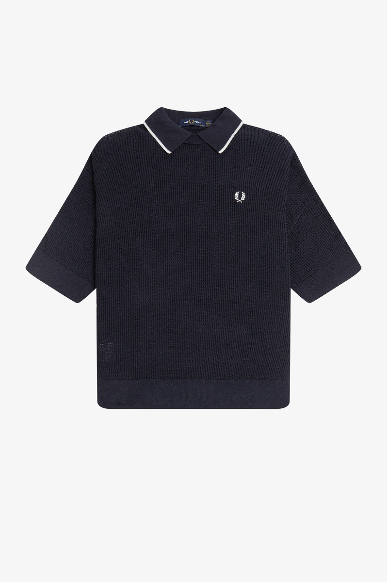 Fred Perry Tipped Collar Knitted Shirt K2108 Navy-8