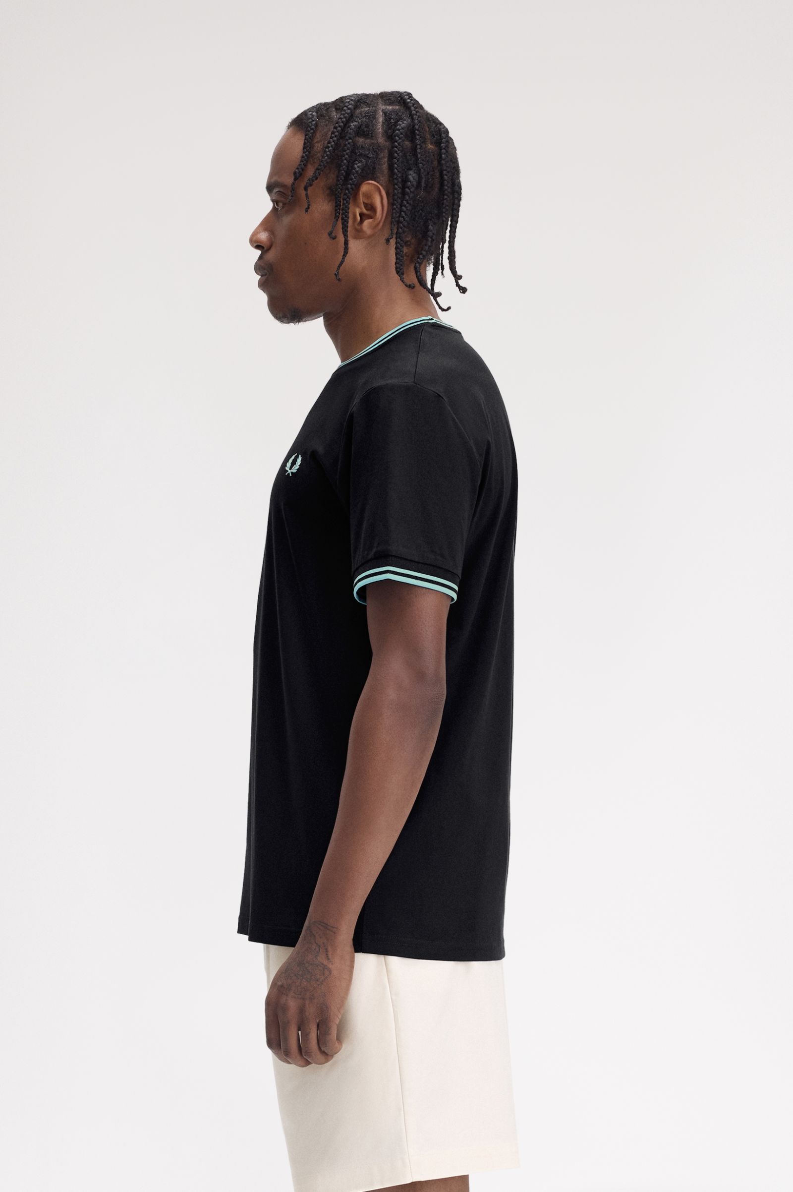 Fred Perry Twin Tipped T-Shirt in Navy/Mint Blue 