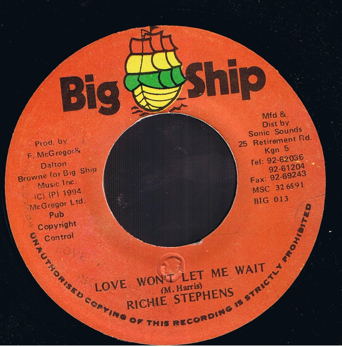 Richie Stephens - Love Won't Let Me Wait / Version (7")